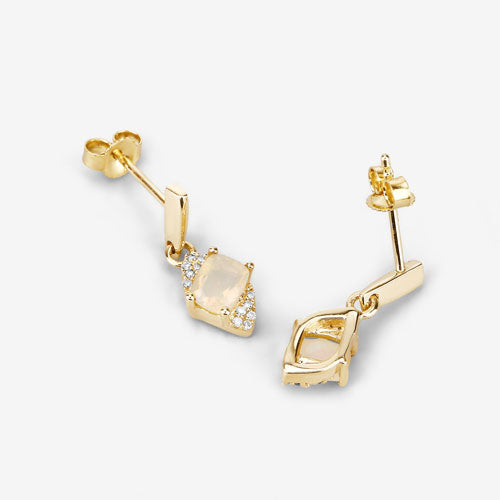 Genuine 14k Gold Opal Diamond Dangle Earrings