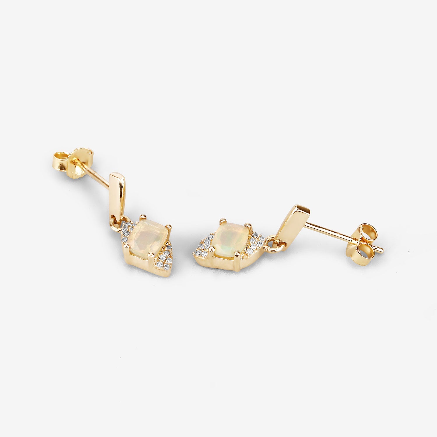 Genuine 14k Gold Opal Diamond Dangle Earrings