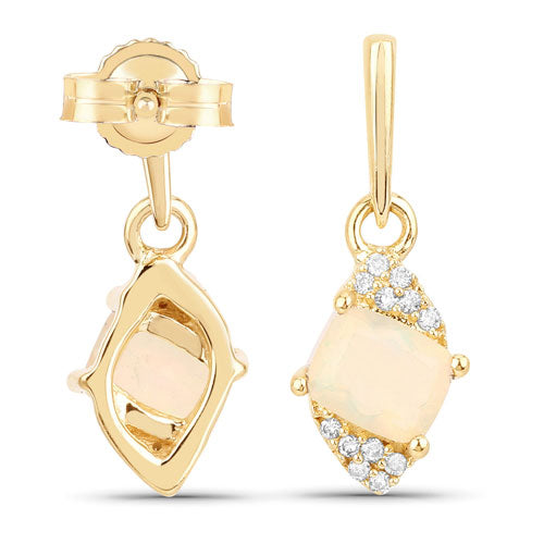 Genuine 14k Gold Opal Diamond Dangle Earrings