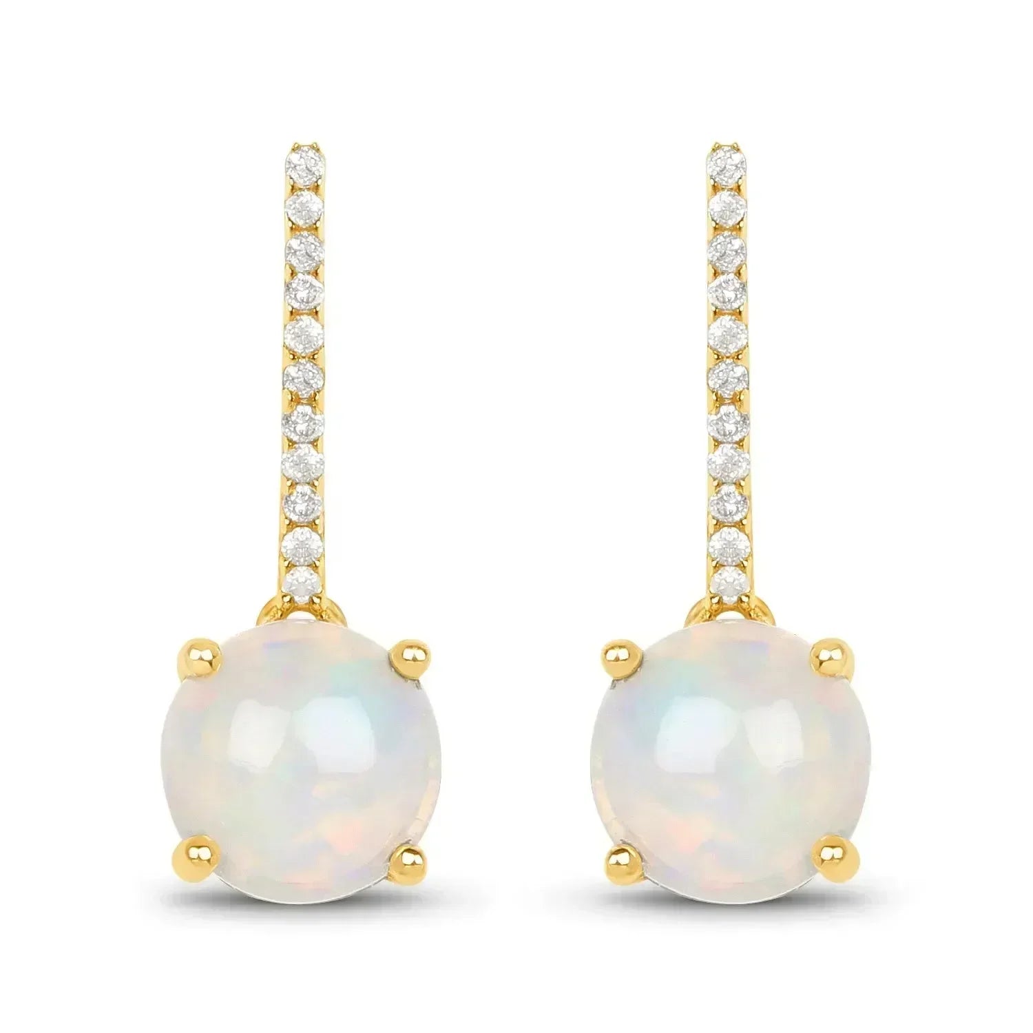 Pendientes colgantes de ópalo en oro de 14 quilates con diamantes