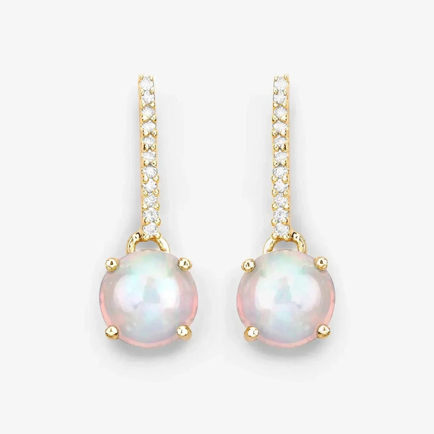 Pendientes colgantes de ópalo en oro de 14 quilates con diamantes