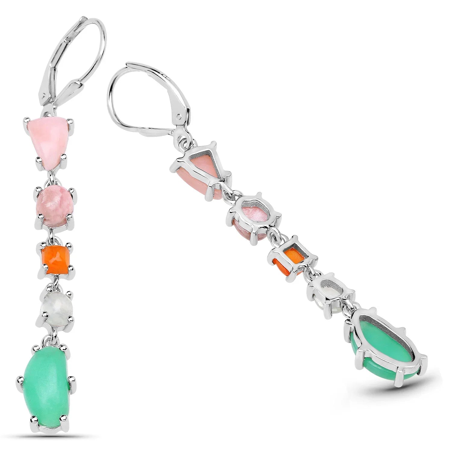 Genuine Silver Multi Stone Opal Dangle Earrings