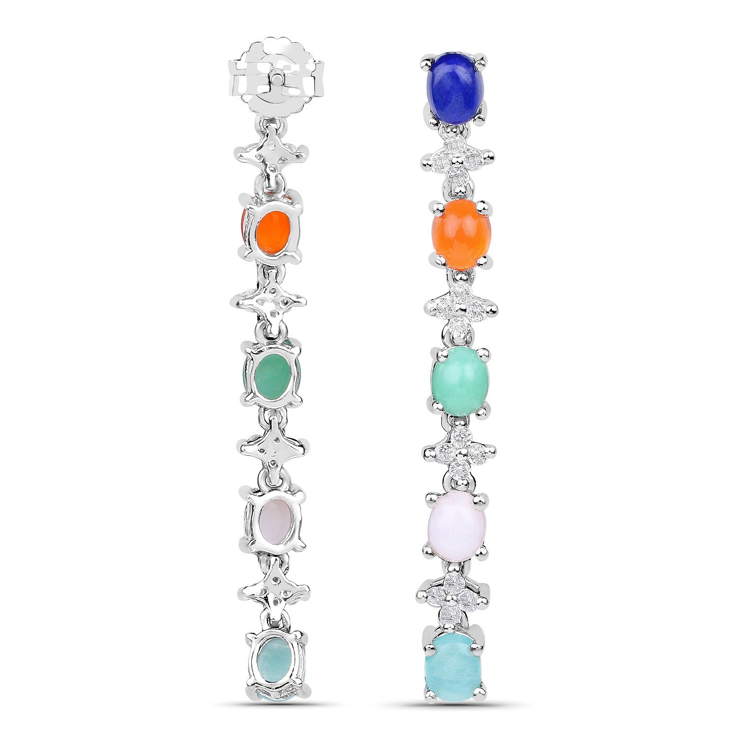 Genuine 925 Sterling Silver Multi Stone Drop Earrings
