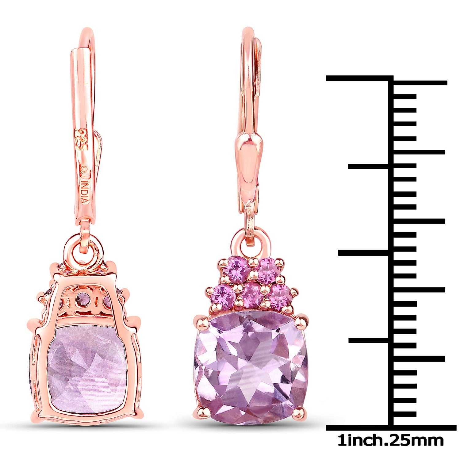 Pink Amethyst Cushion Dangle Earrings Fine Color Jewels amethyst earrings, Amethyst Earrings February Birthstone, cushion earrings, dangal earrings, purple stone earrings silver, real amethyst earrings, silver and amethyst earrings, sterling silver amethyst earrings