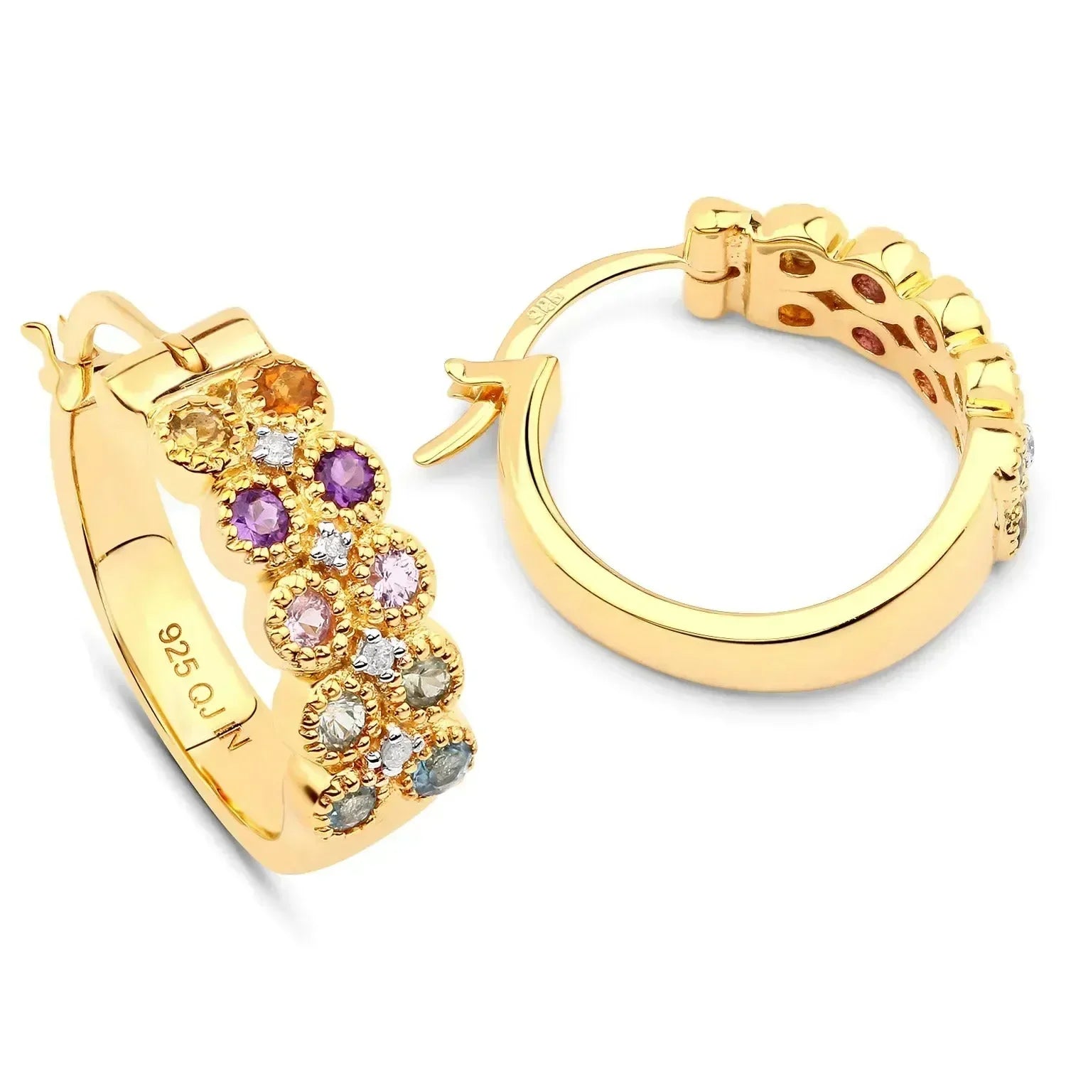 Multicolor Stone Hoop Earrings