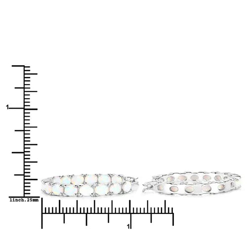 Genuine Sterling Silver Tennis Opal Hoops Earrings