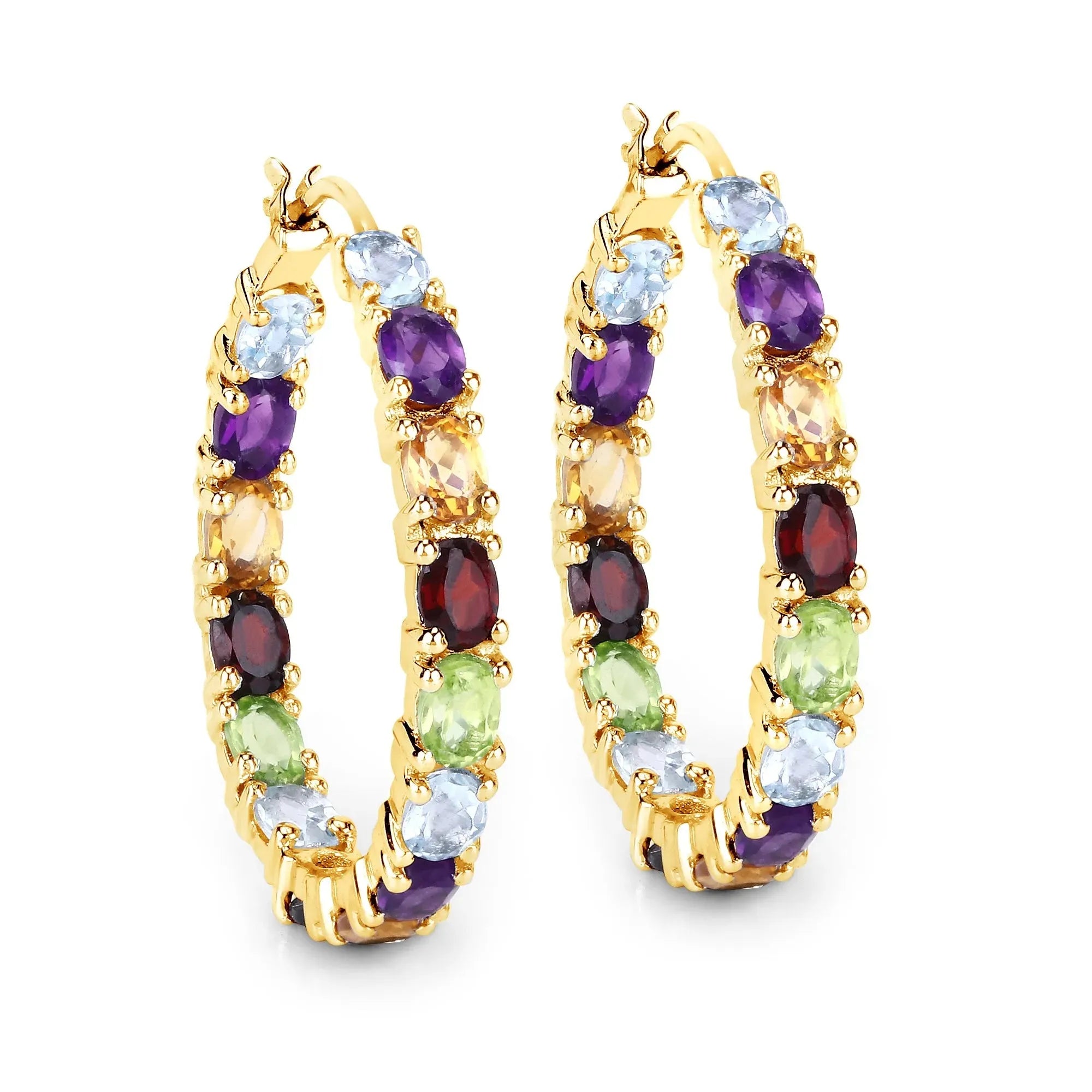 Multi coloured Stone Hoop Earrings