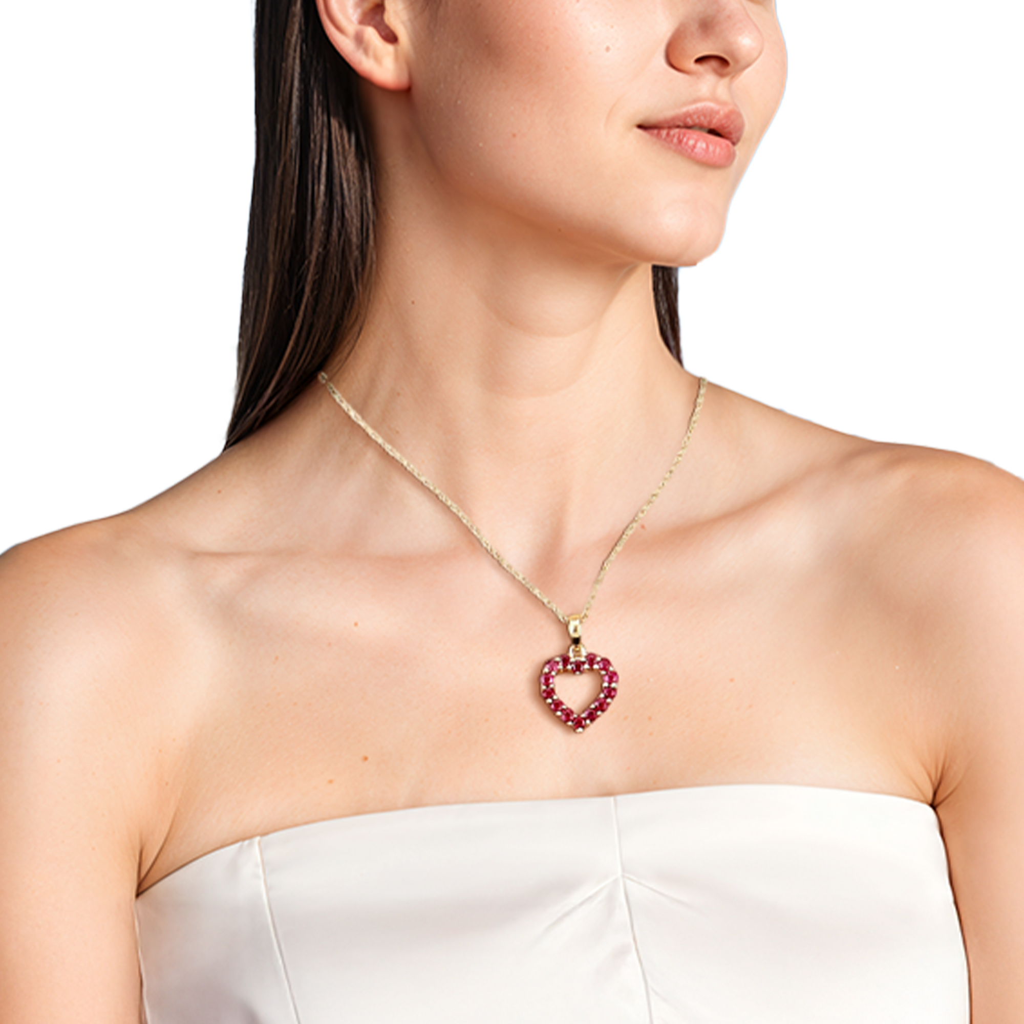 Collar con corazón de rubí en oro amarillo de 10 quilates