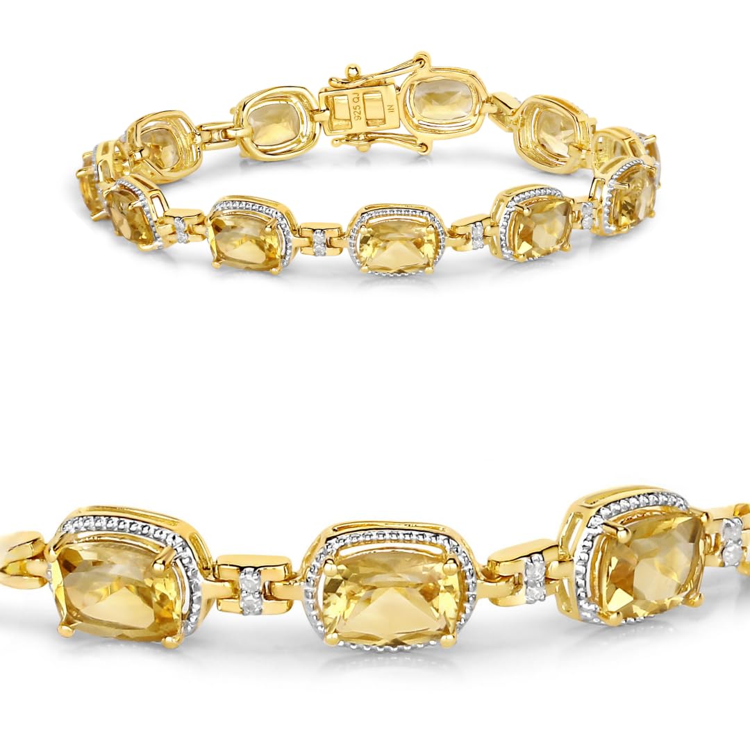 Citrine and White Diamond Tennis Bracelet Silver Fine Color Jewels
