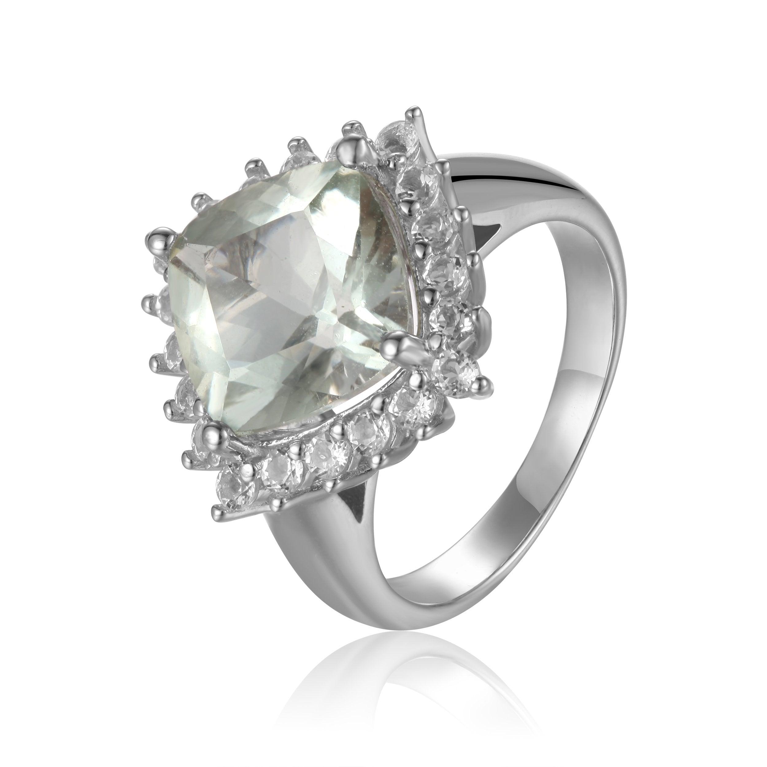 Green Amethyst Cushion Halo Ring Fine Color Jewels affordable rings, amethyst rings, best gift for girls, best gift for women, Christmas gift, dla-dm-discount-all-154898, gift for her, Gift for Mom, gift for women, gift from daughter, Green Halo Ring, green silver rings, green stone ring, Mother's Day Gift, New Year gift, Silver Halo Ring, Valentine's Day gift, white topaz rings