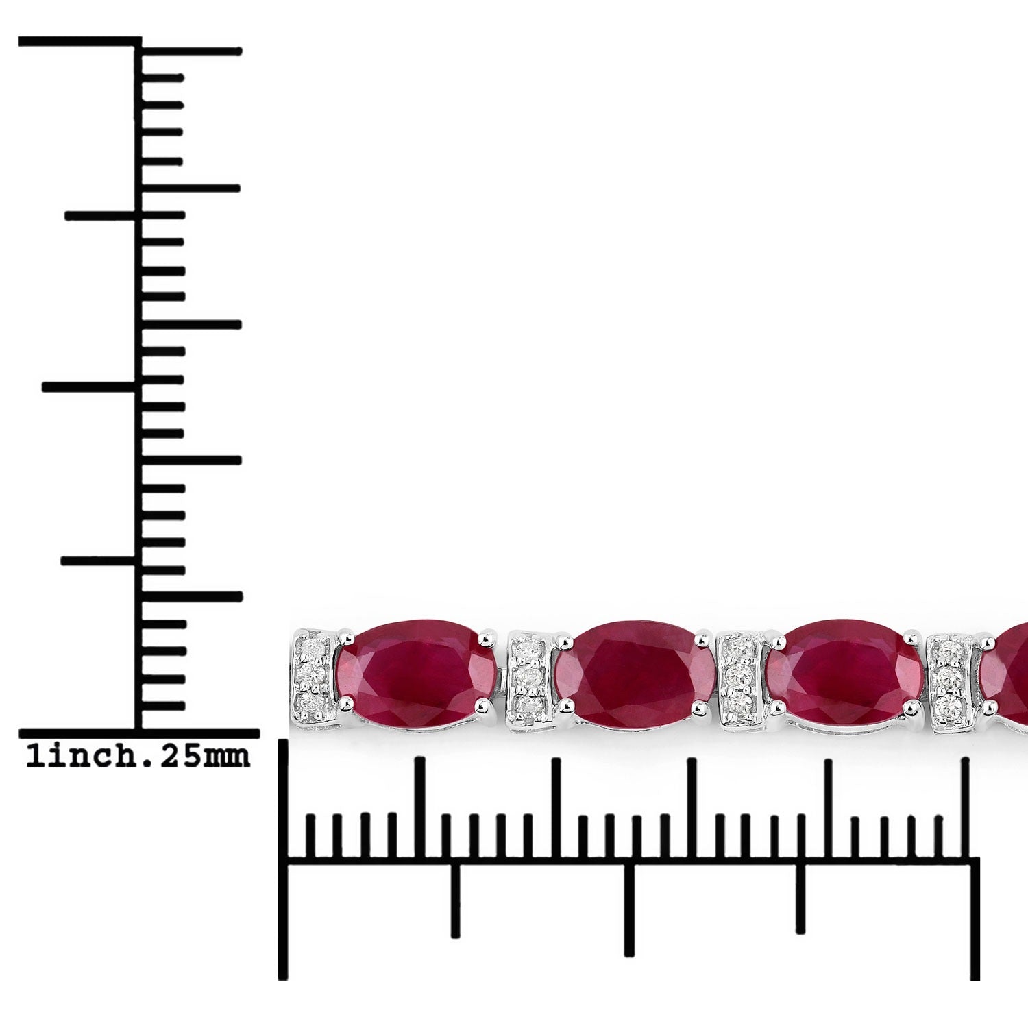 11.67 Ct Oval Ruby and White Diamond Prong 14K White Gold Tennis Bracelet