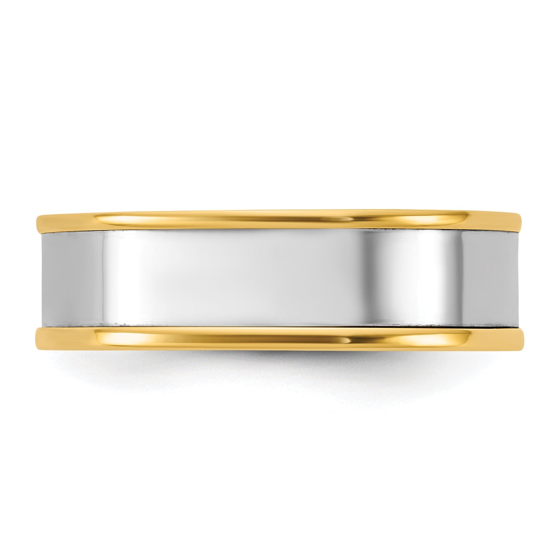 14k Two-Tone Step Up Flat Edge Wedding Band Unisex Ring