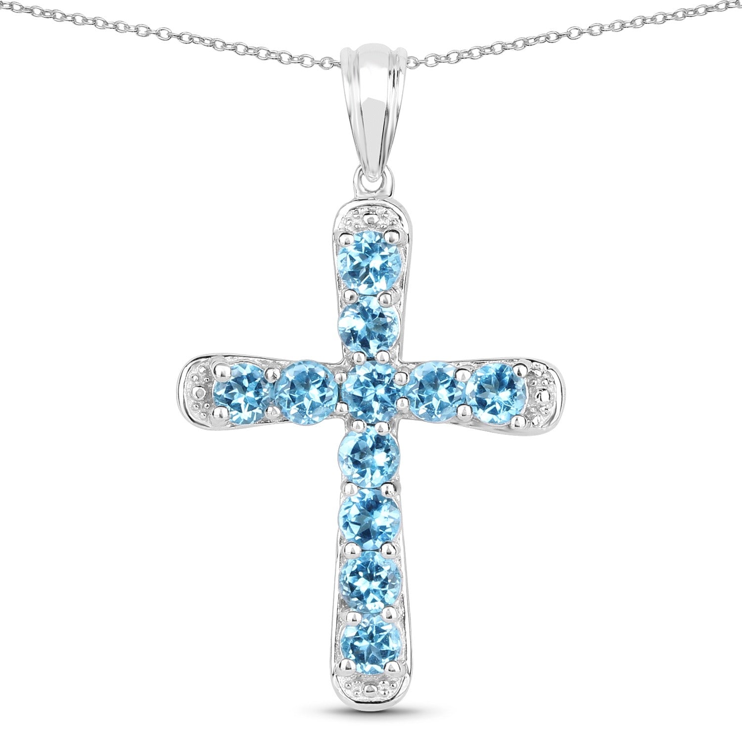 Natural Blue Topaz Cross Necklace