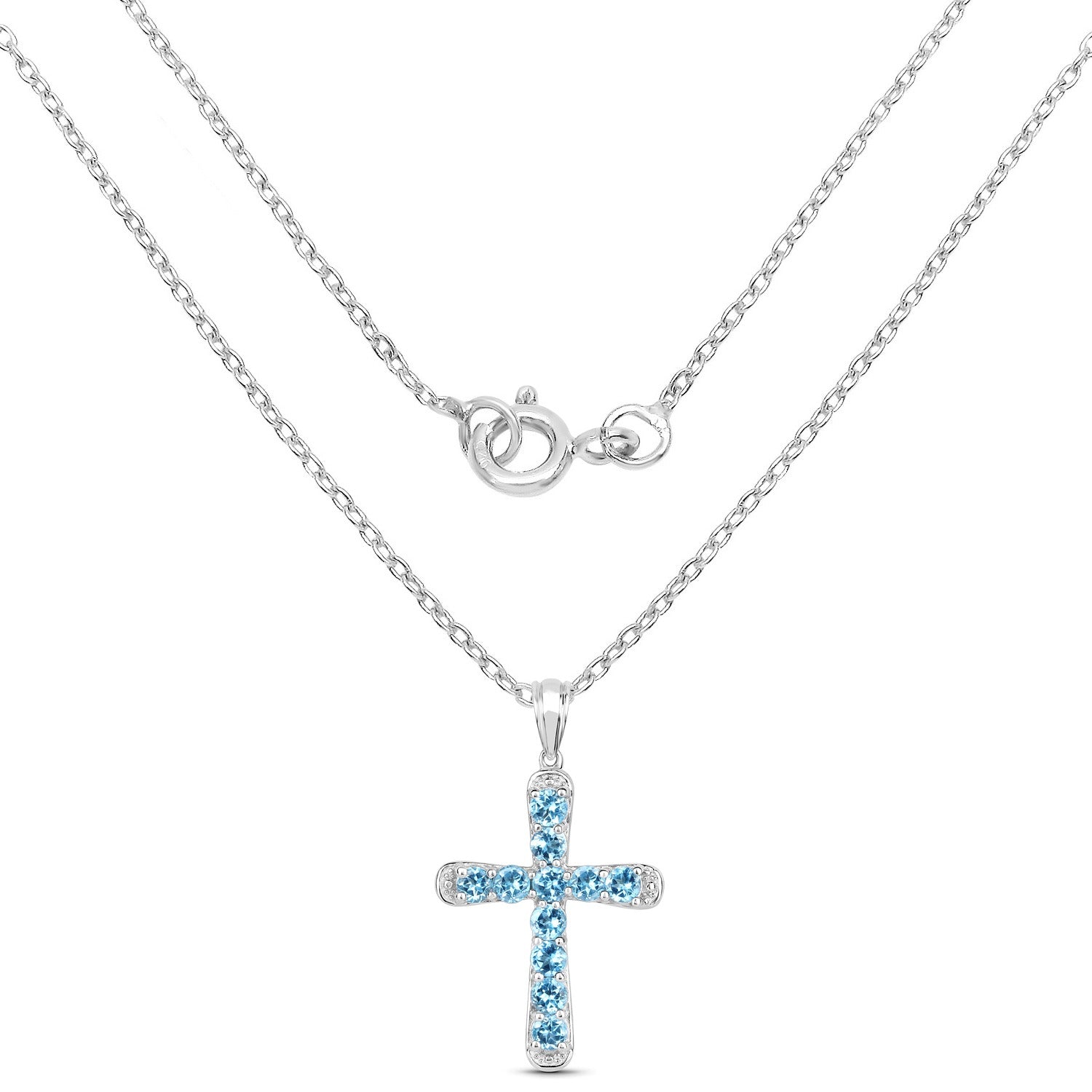 Natural Blue Topaz Cross Necklace