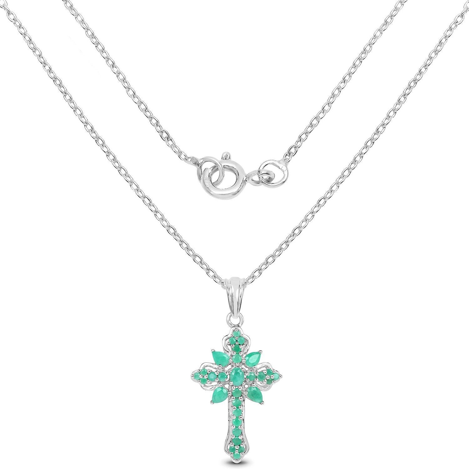 Natural Green Emerald Cross Necklace