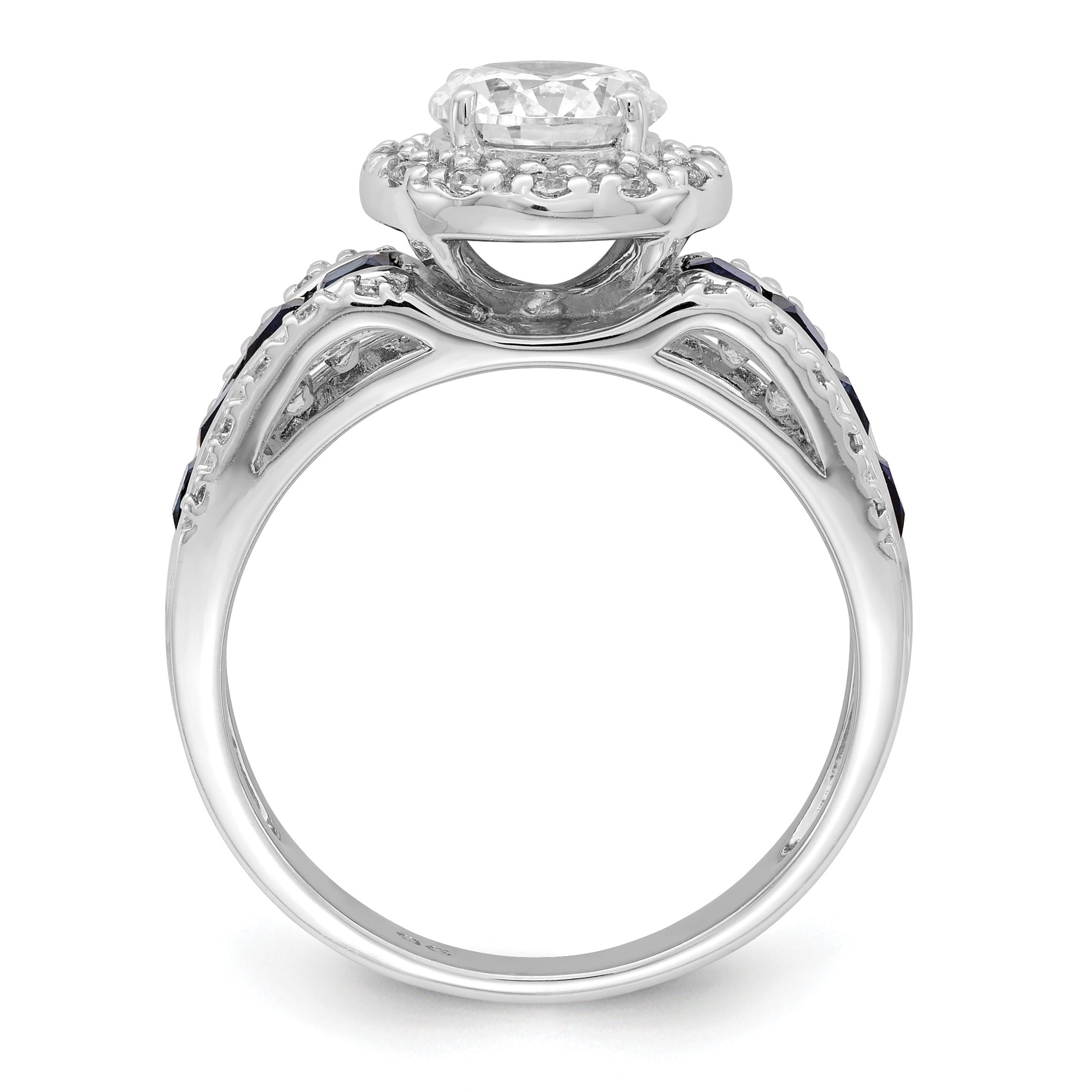 3.29 Ct Princess Blue Lab Created Sapphire & CZ Prong Sterling Silver Rhodium Plated Halo Ring