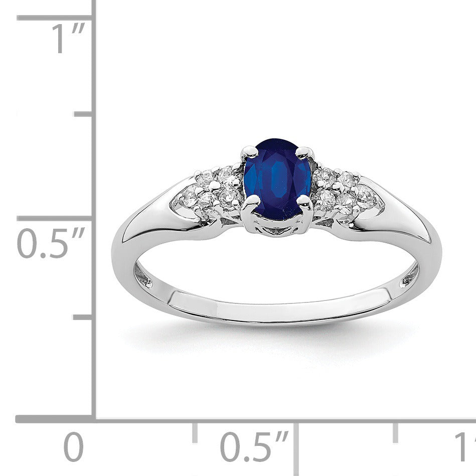 0.52 Ct Oval Blue Sapphire Prong Rhodium Plated Silver Cluster Ring