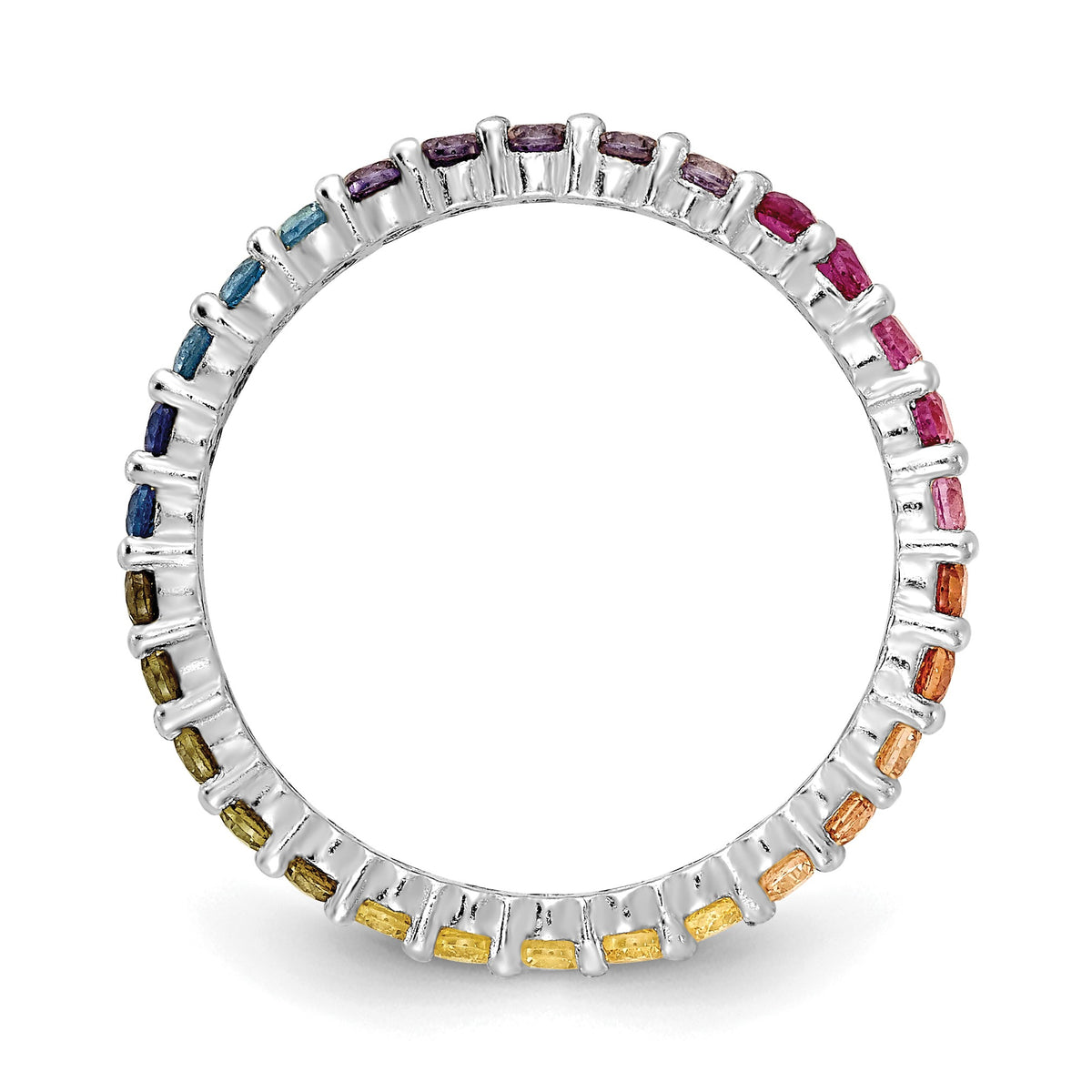 Multicolor Round CZ Channel Set Rhodium Over Sterling Silver Eternity Band Ring