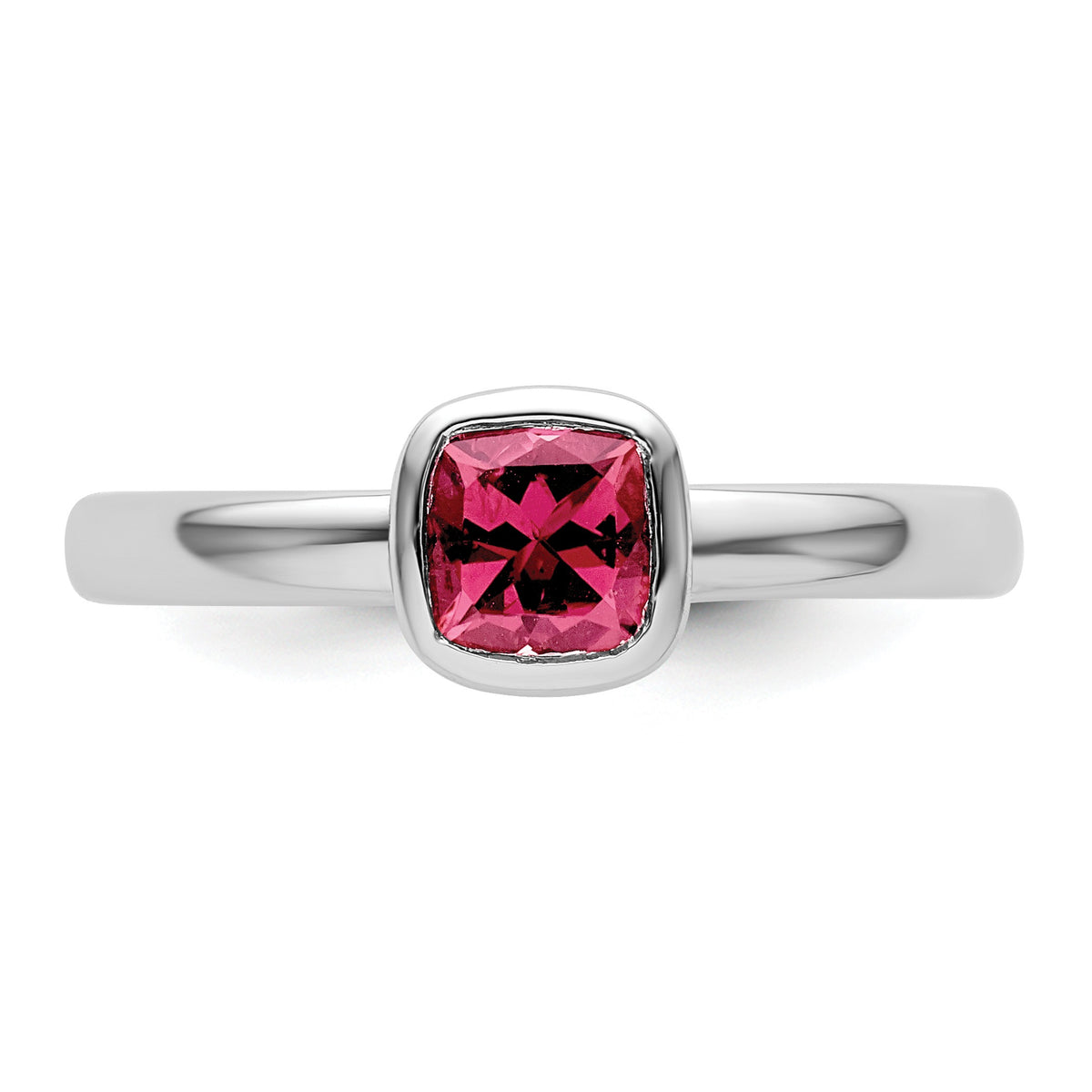 Cushion Cut Gemstone Bezel Set Sterling Silver Stackable Unisex Solitaire Ring