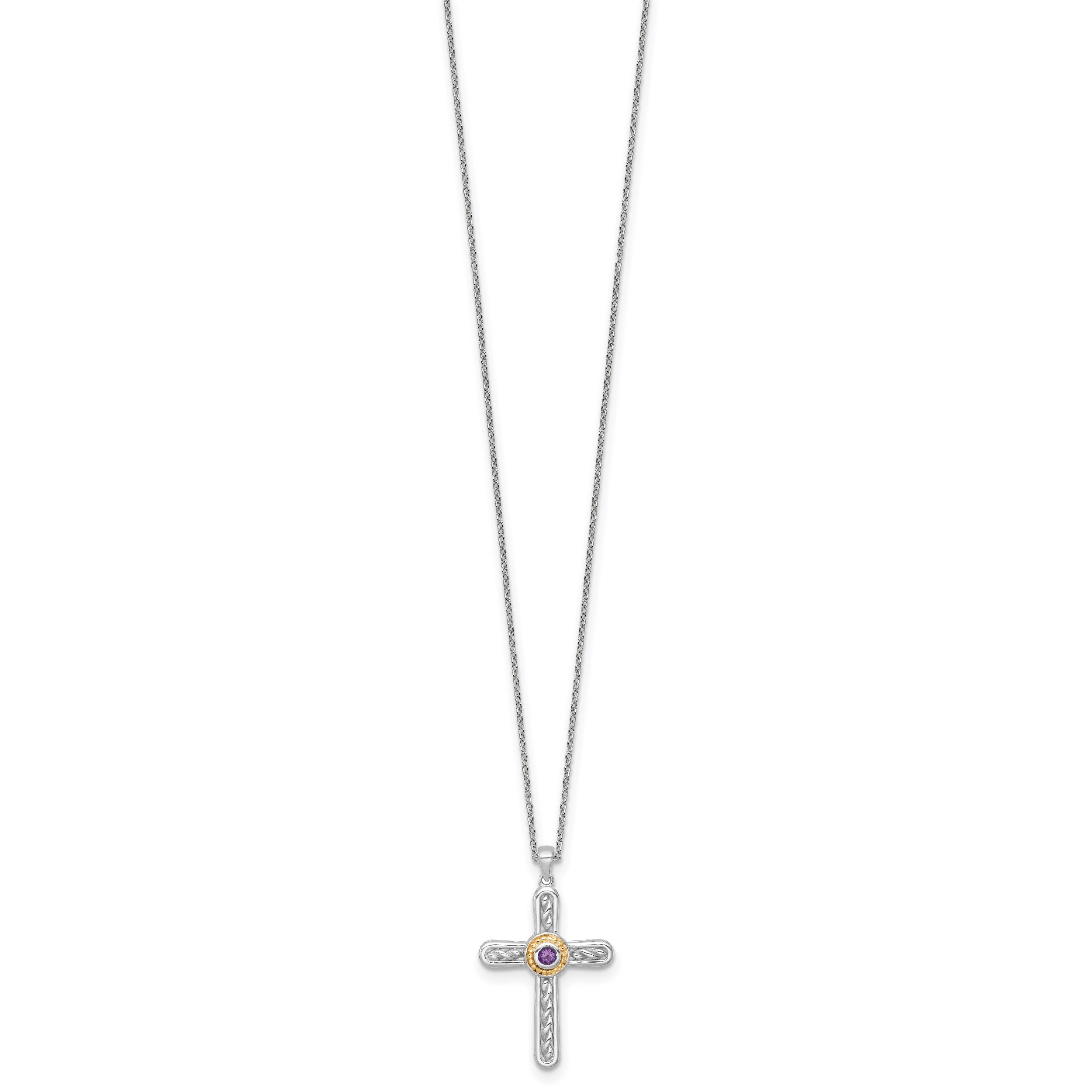 Sterling Silver Natural Amethyst Cross Extension Necklace