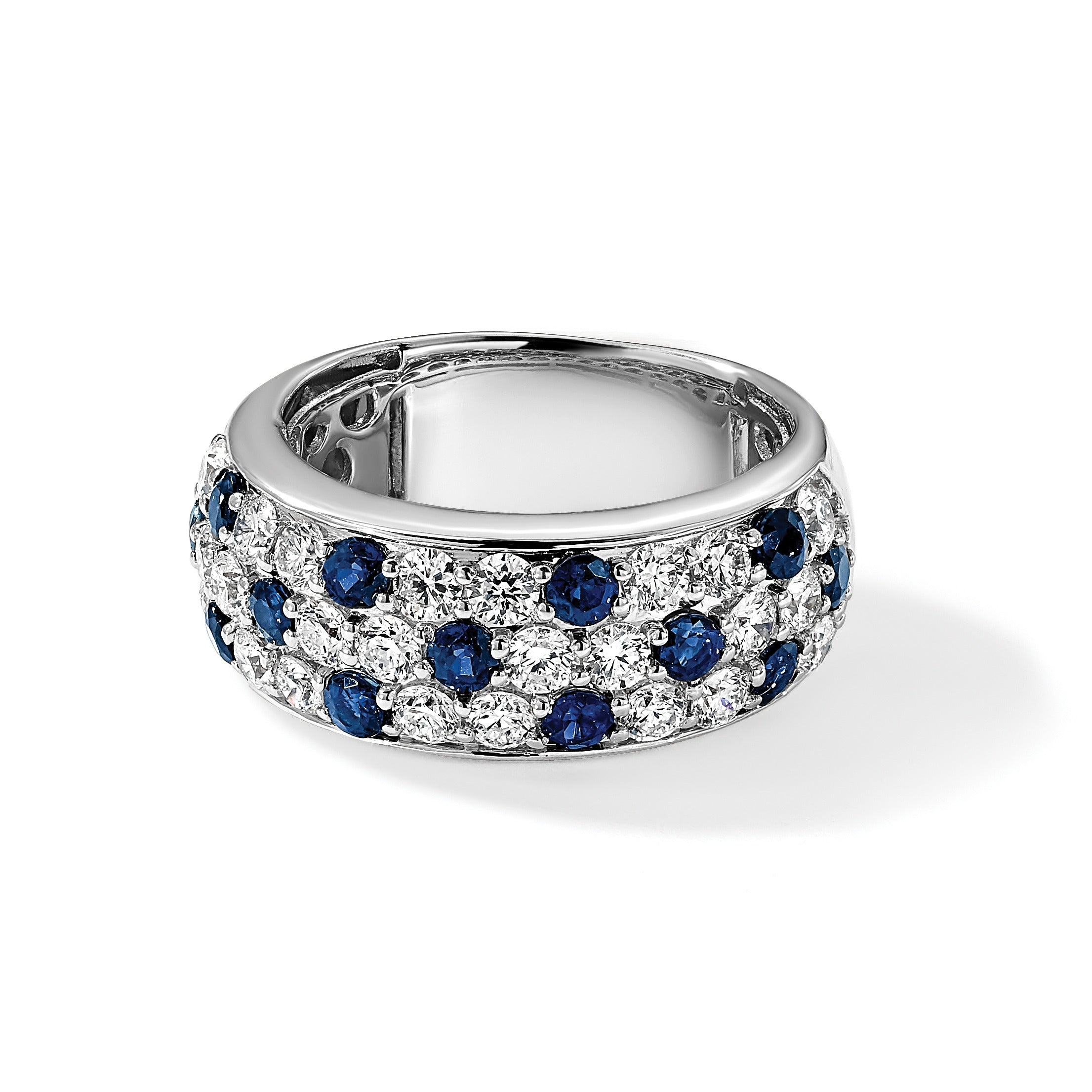 1.44 Ct Round Blue Sapphire & Lab Diamond Pavé 14K White Gold Cocktail Ring