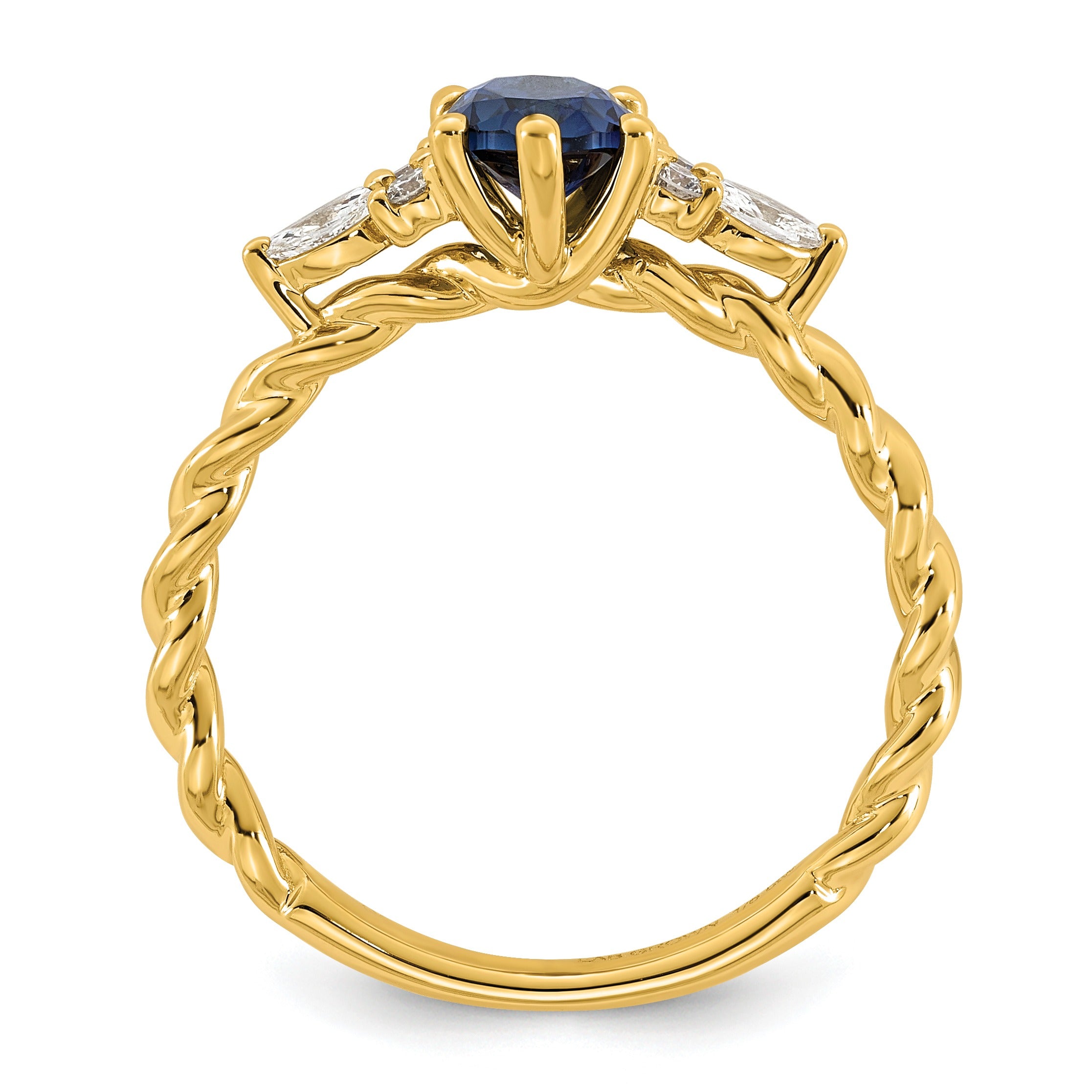 1.12 Ct Oval Blue Created Sapphire & Lab Diamond 6 Prong 14K Gold Twisted Cluster Ring