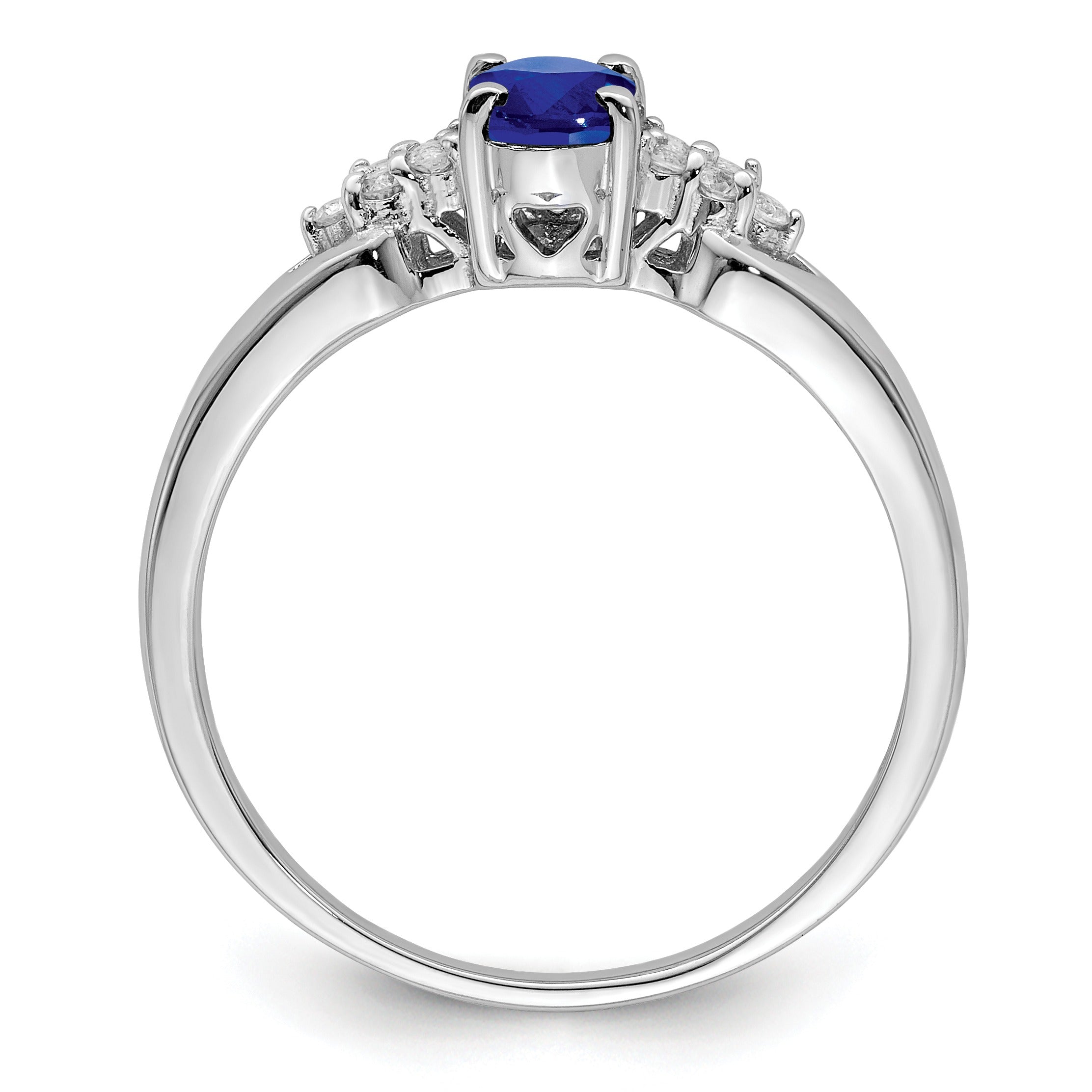 0.52 Ct Oval Blue Sapphire Prong Rhodium Plated Silver Cluster Ring