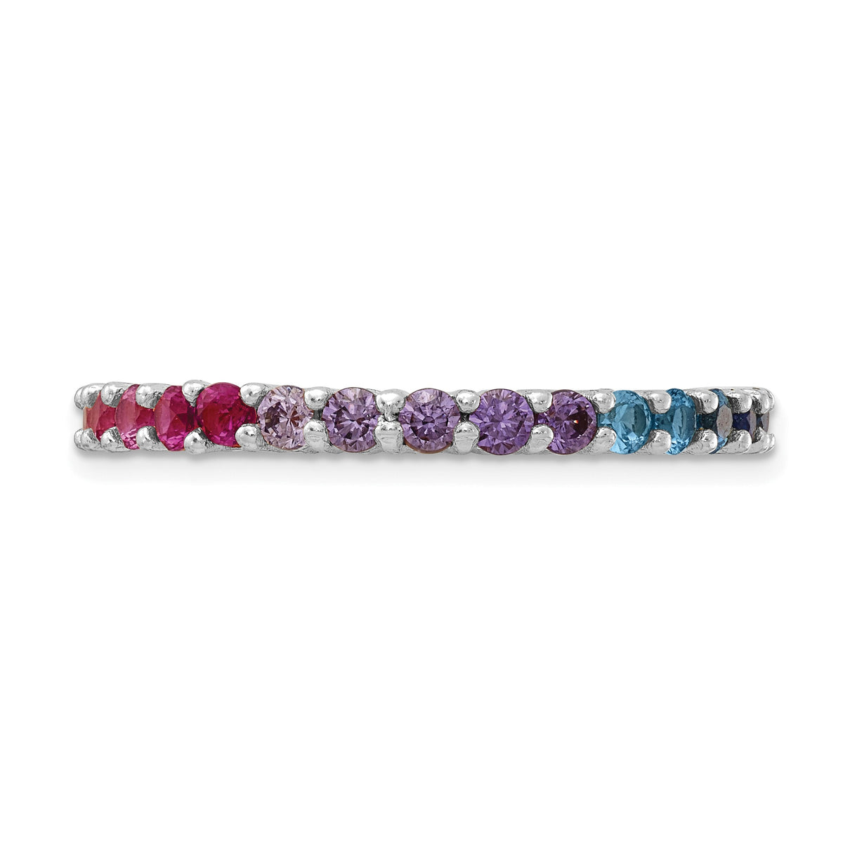 Multicolor Round CZ Channel Set Rhodium Over Sterling Silver Eternity Band Ring