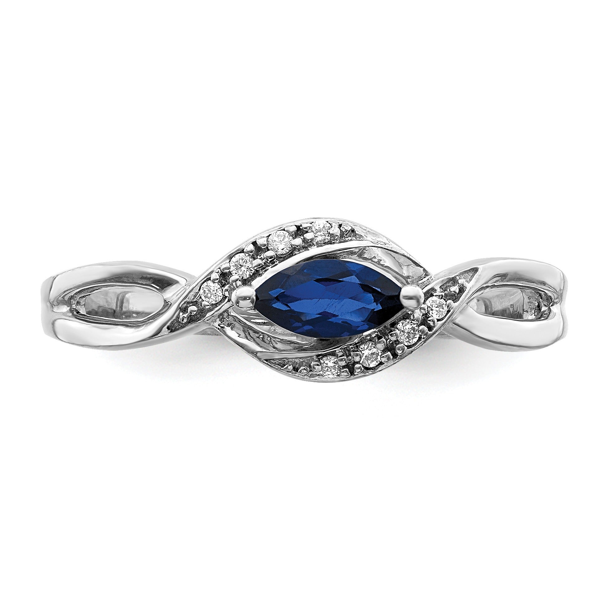 0.29 Ct. Blue Marquise Sapphire & Diamond Prong Pavé 14K White Gold East-West Bypass Ring