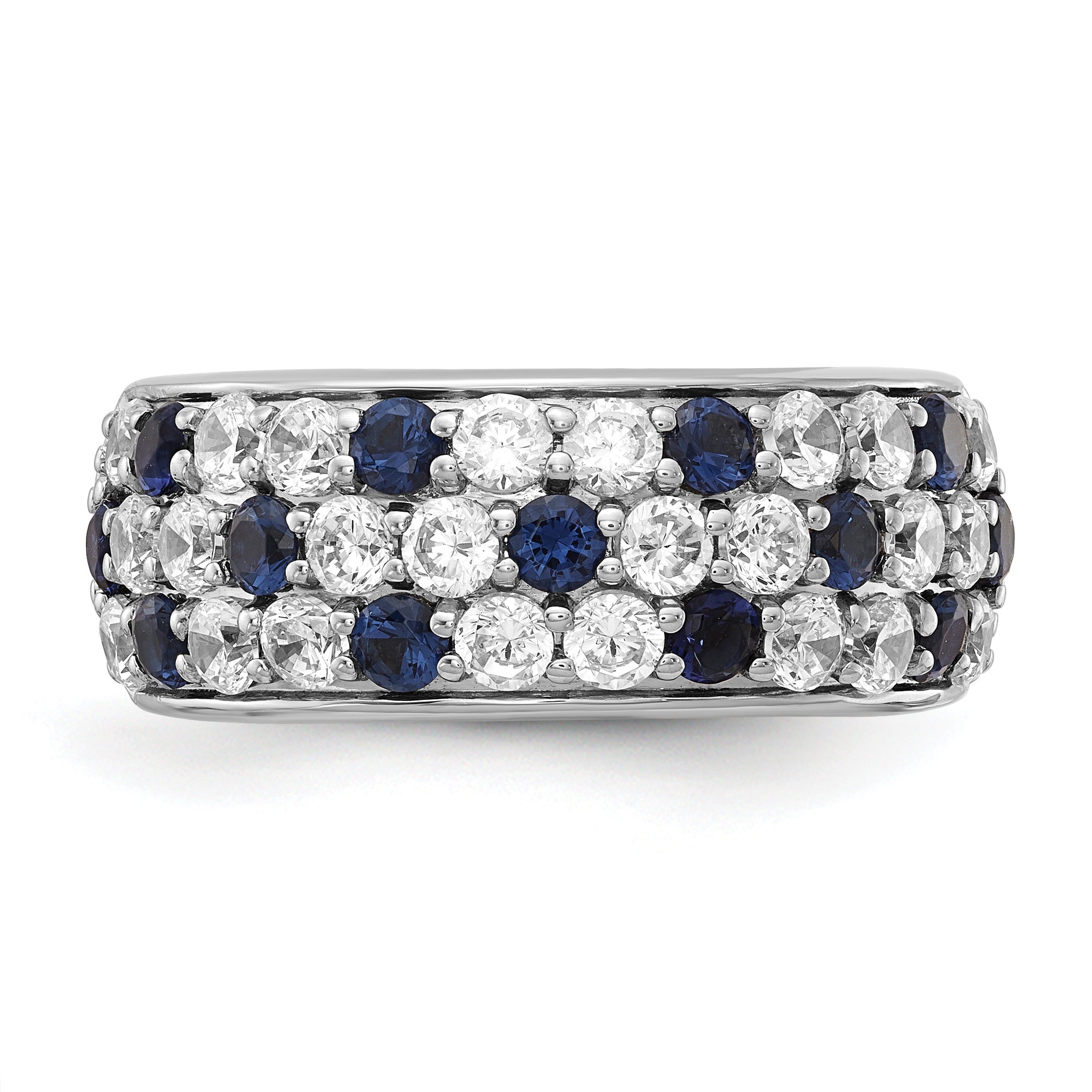 1.44 Ct Round Blue Sapphire & Lab Diamond Pavé 14K White Gold Cocktail Ring