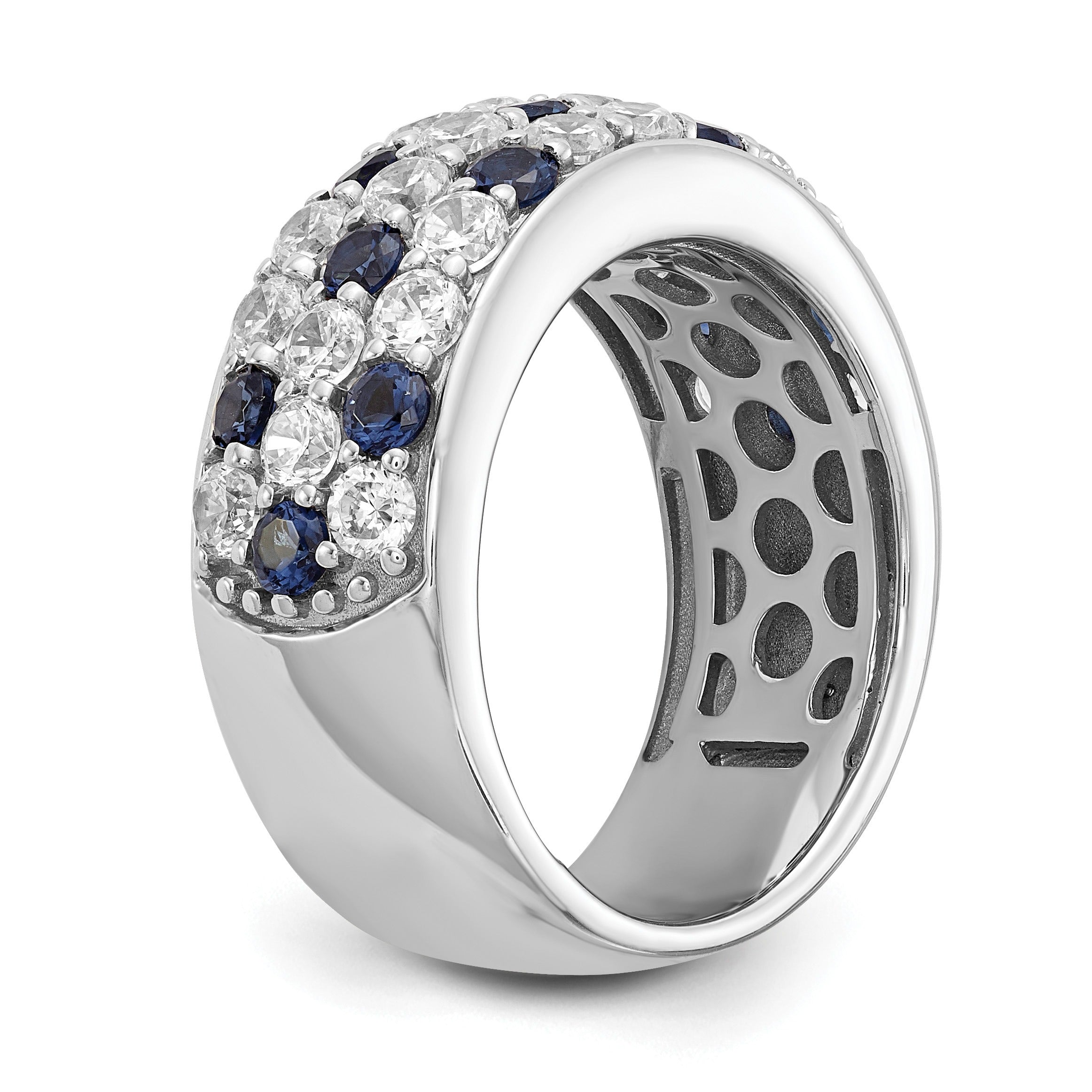 1.44 Ct Round Blue Sapphire & Lab Diamond Pavé 14K White Gold Cocktail Ring