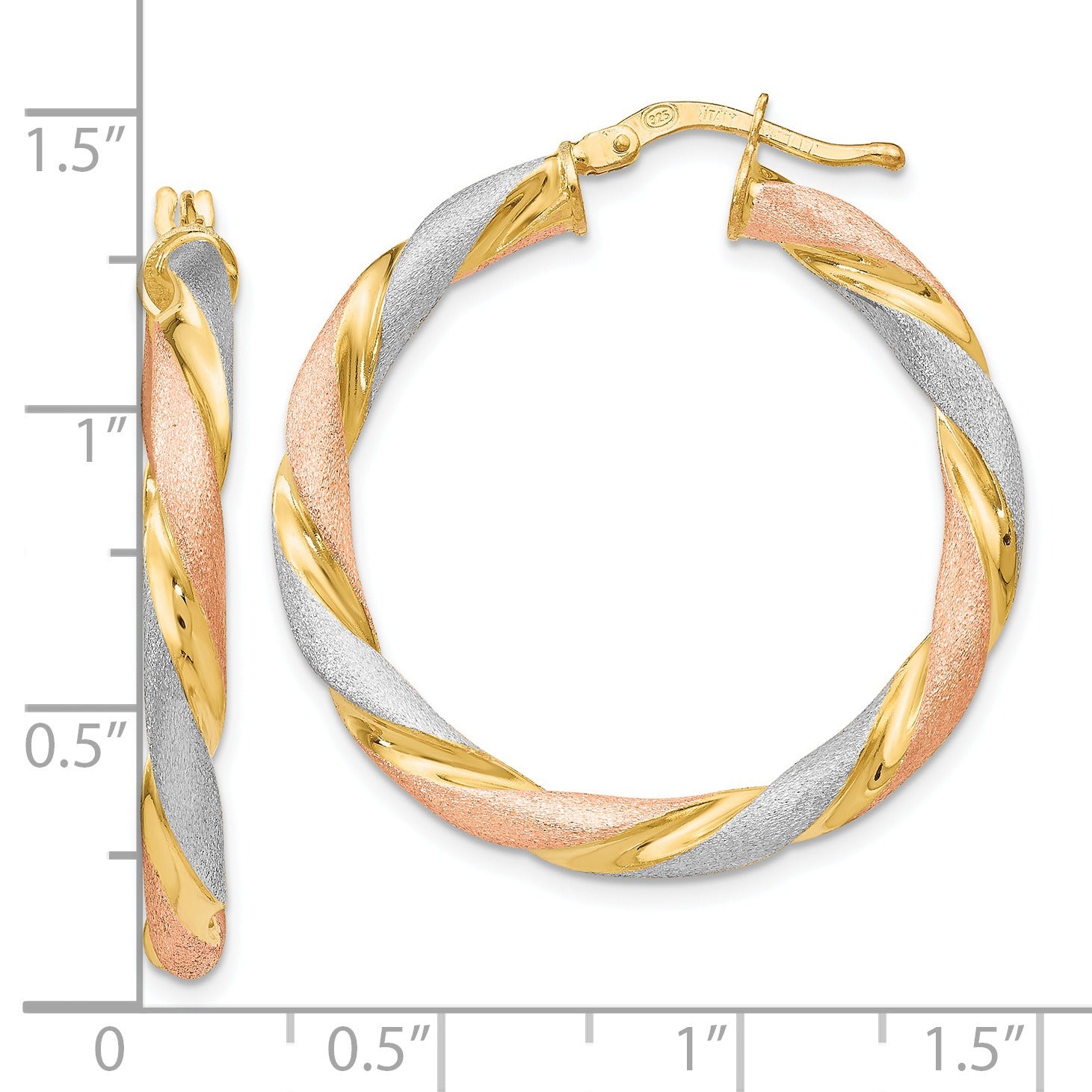 Tri-color Hinged Hoop Silver Earrings