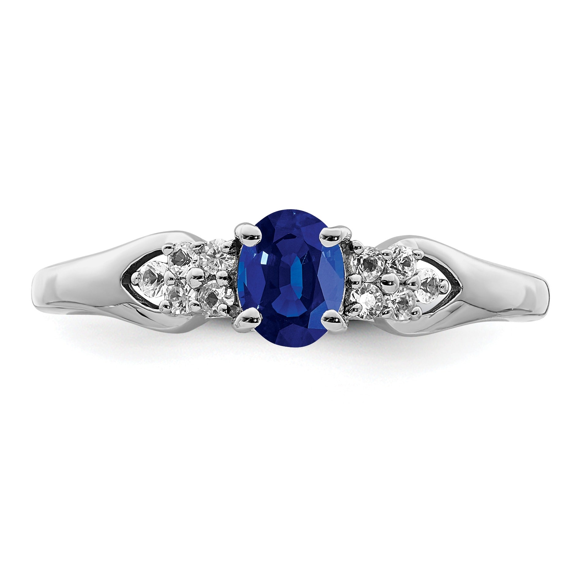 0.52 Ct Oval Blue Sapphire Prong Rhodium Plated Silver Cluster Ring