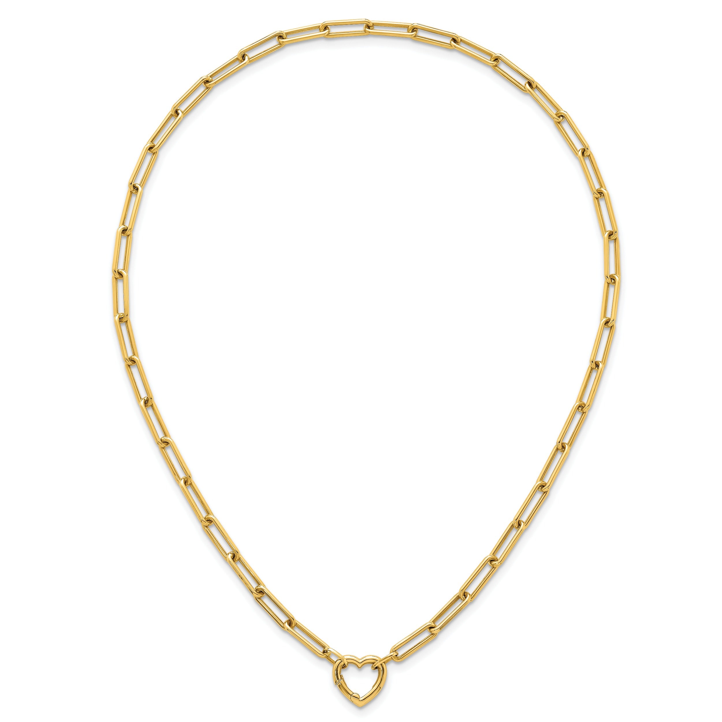Gold chain necklace with heart-shaped clasp from Fine Color Jewels on white background