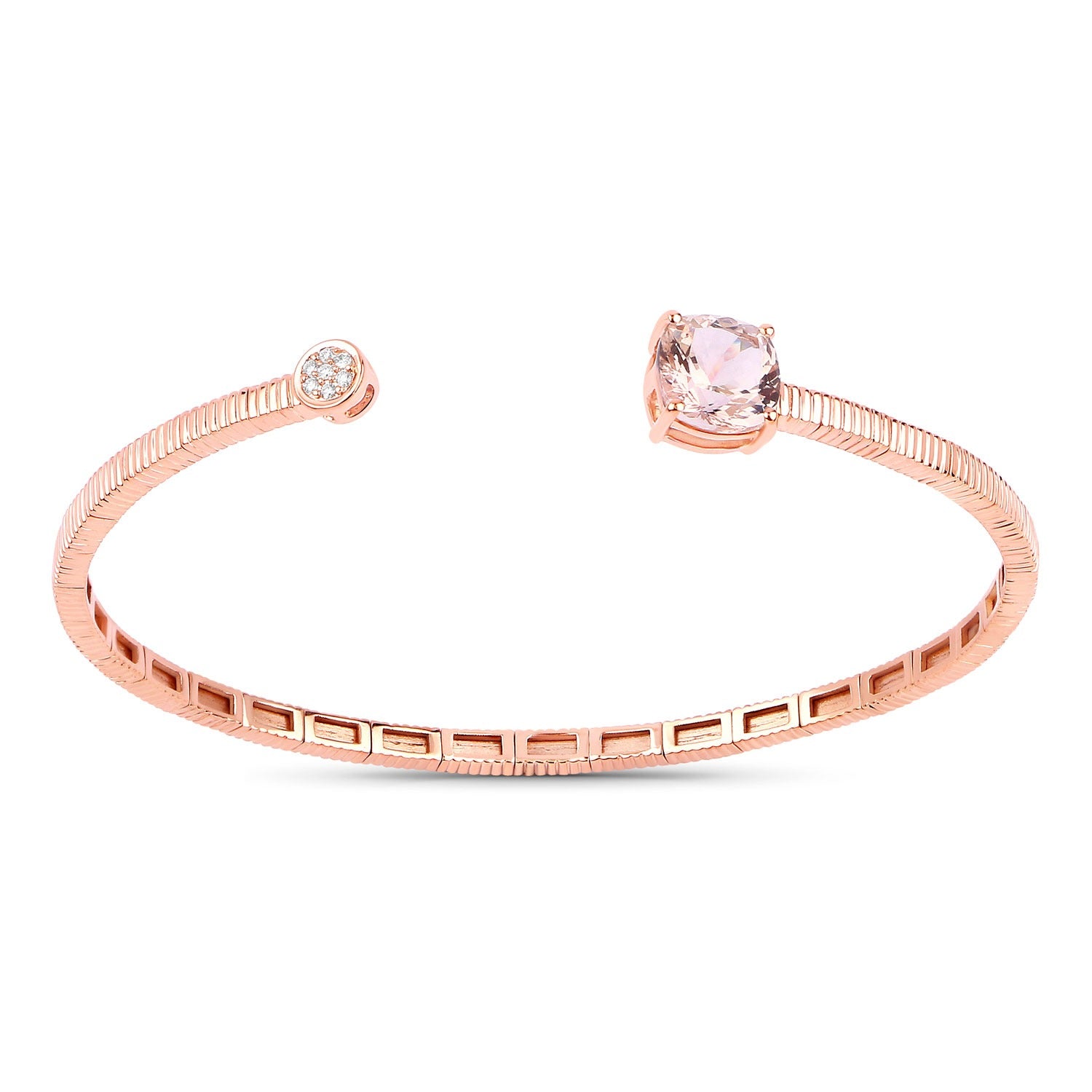 2.05 Ct Genuine Cushion Morganite and Diamond 14K Rose Gold Bangle