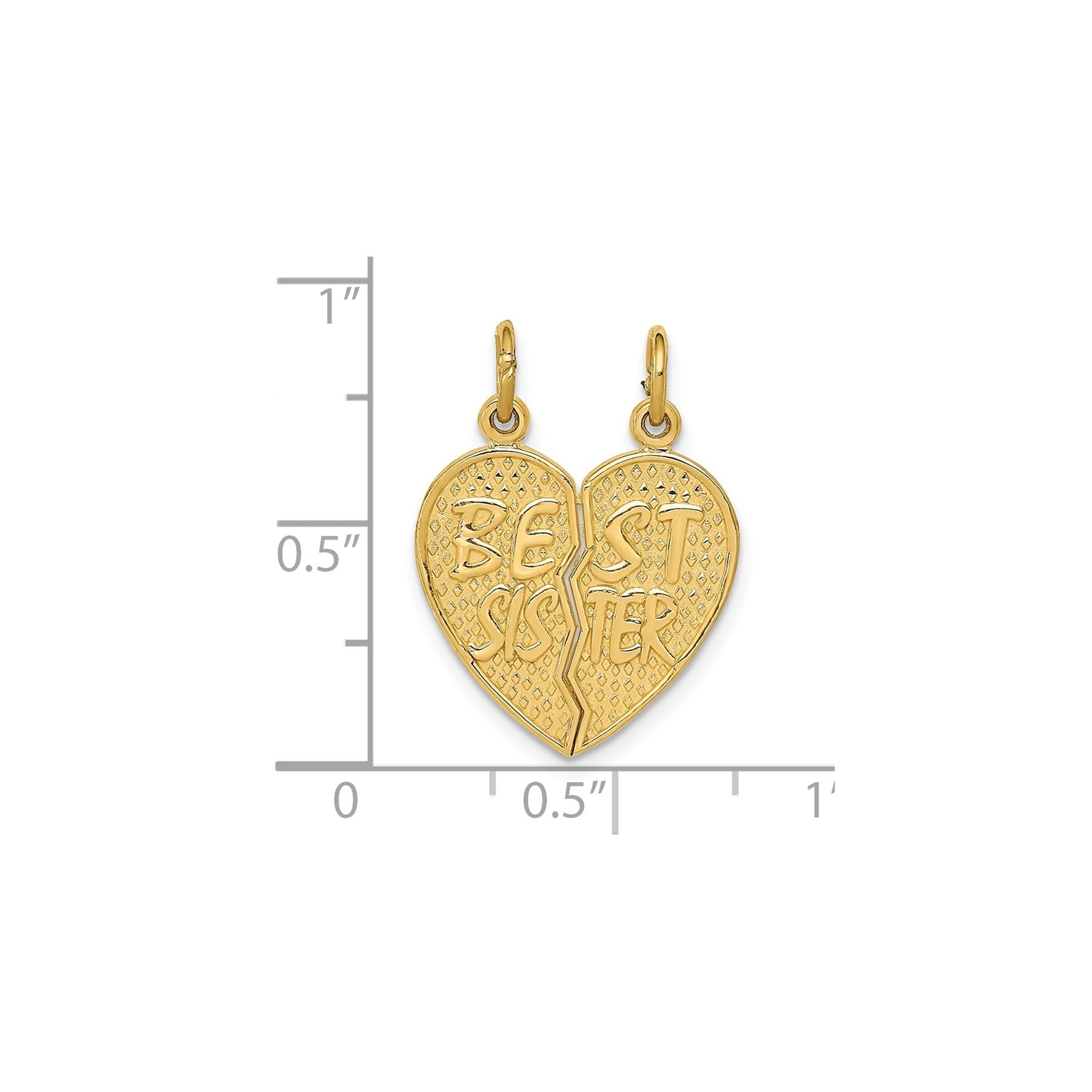 14k Gold BEST SISTER Break-apart Heart Charm Pendant