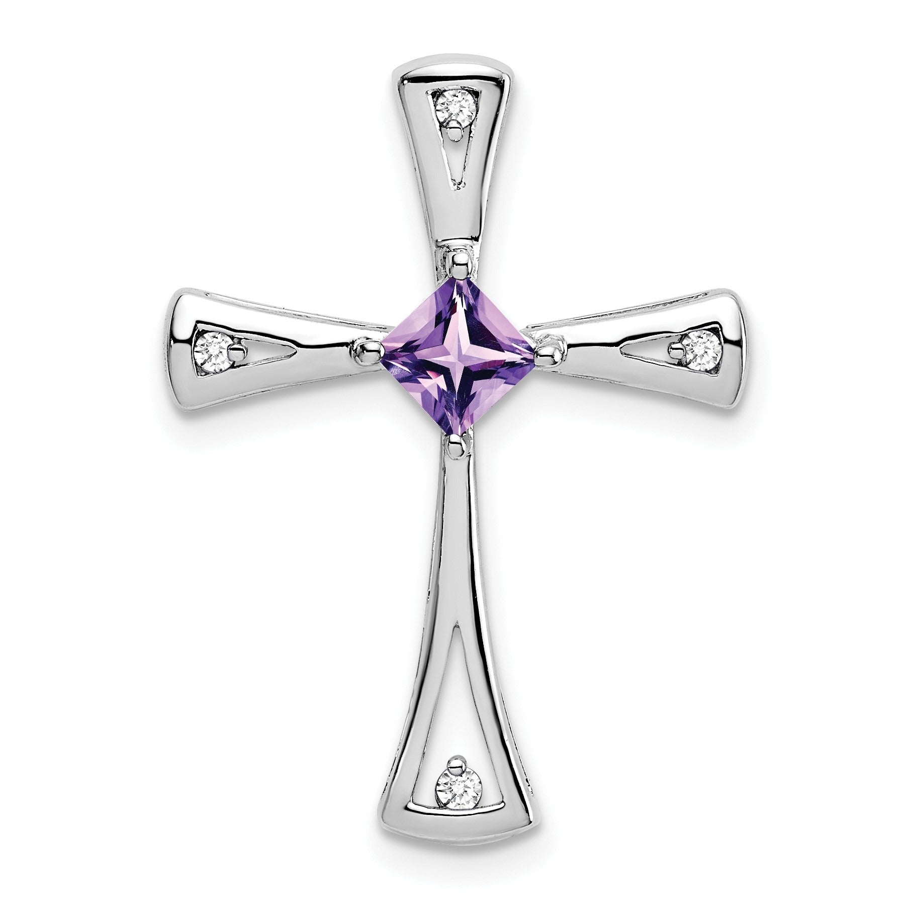 Natural Purple Amethyst and Diamond Cross Pendant Gold