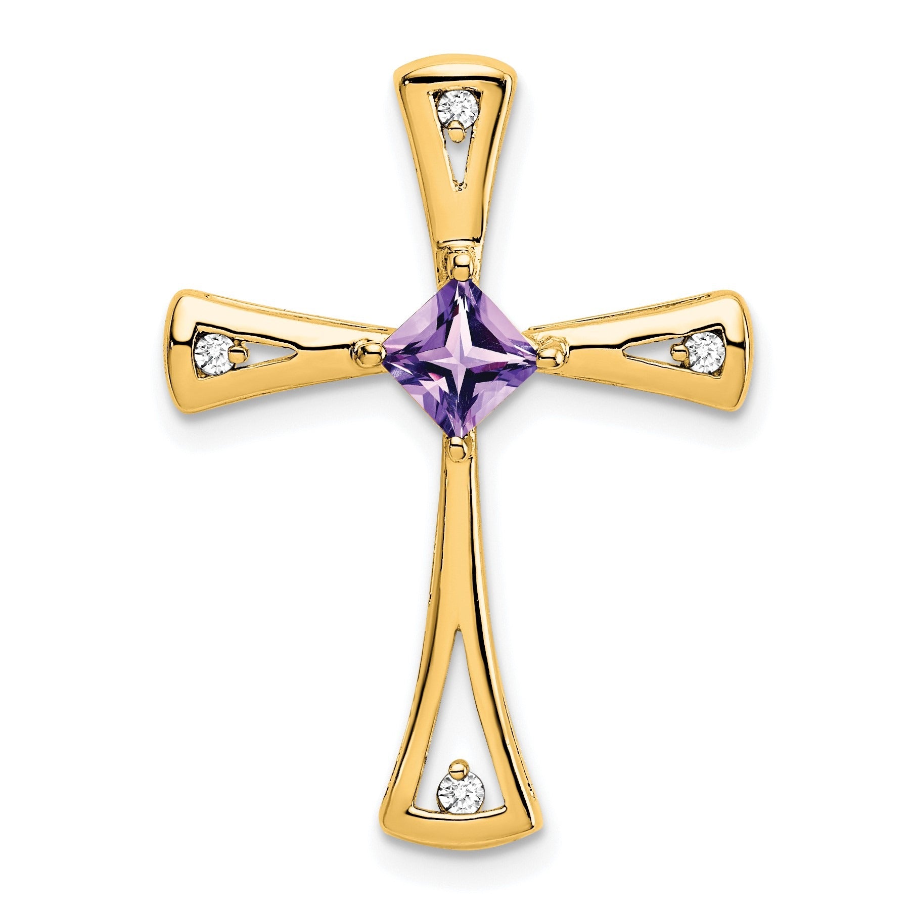 Natural Purple Amethyst and Diamond Cross Pendant Gold