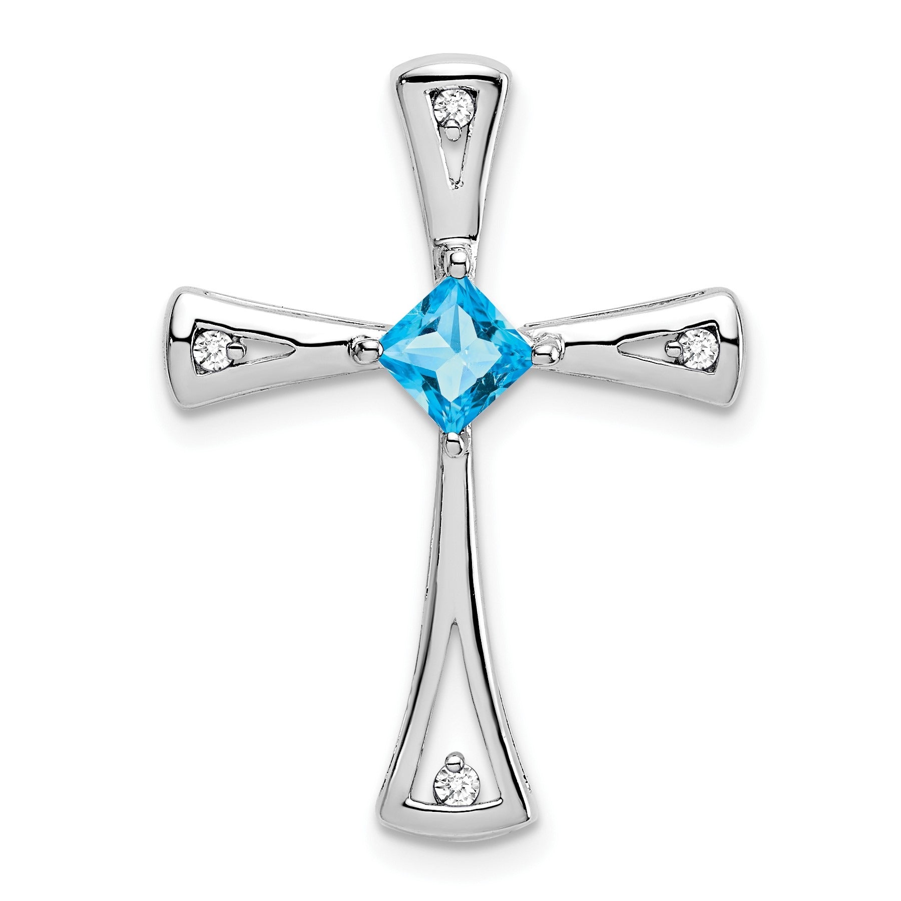 Natural Swiss Blue Topaz and Diamond Cross Chain Slide Pendant