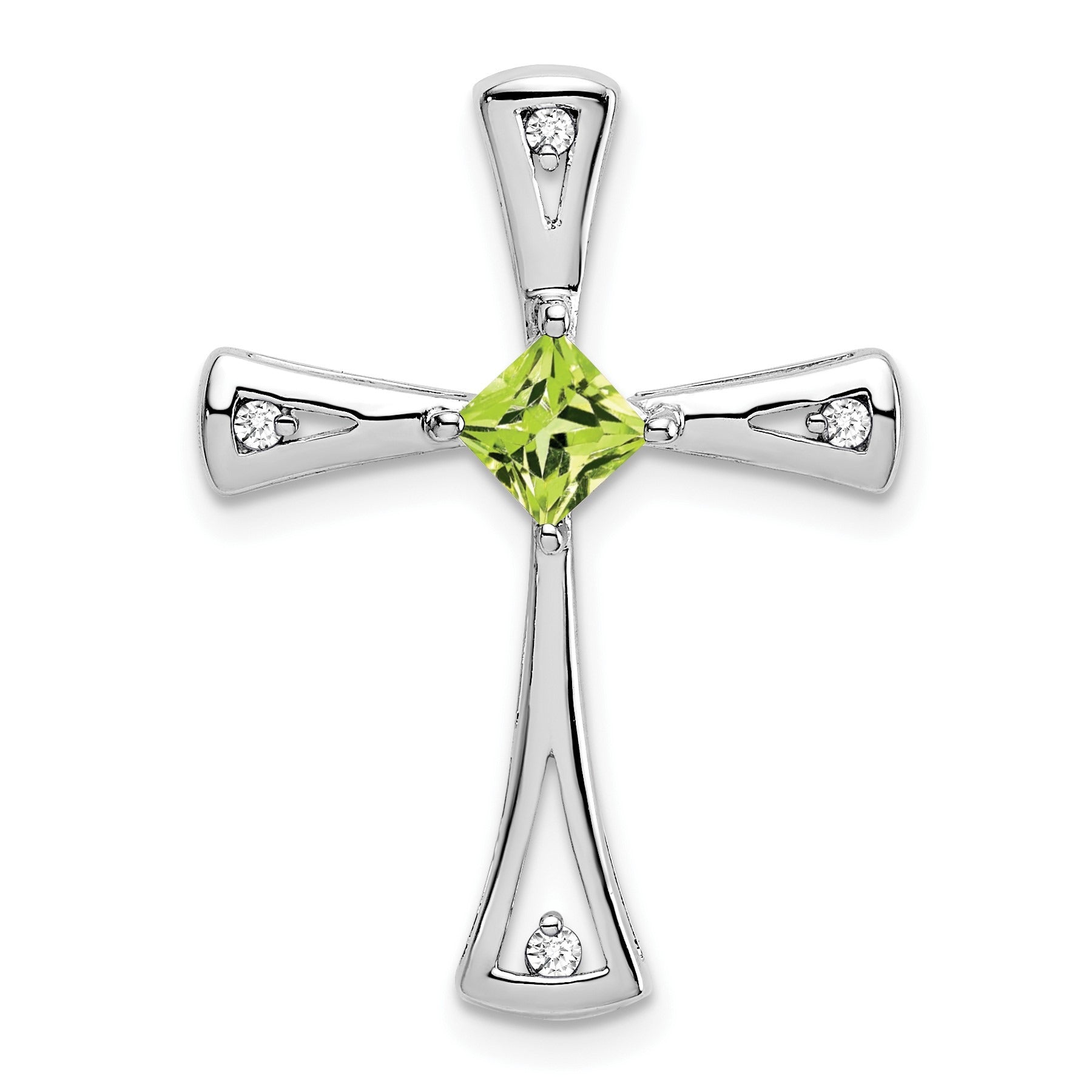 Natural Peridot and Diamond Cross Chain Slide Pendant