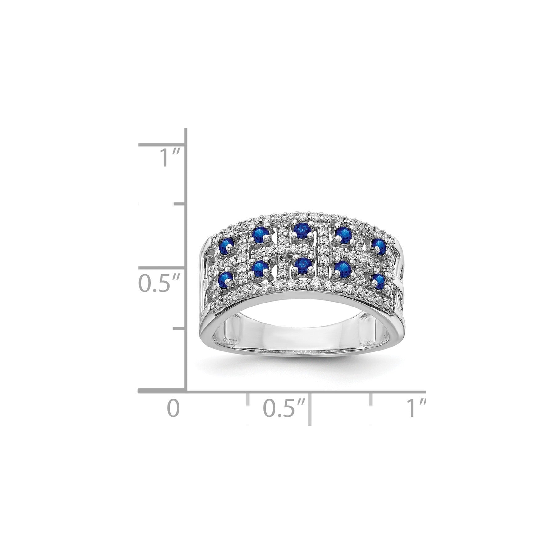 0.6 Ct Round Blue Sapphire & Diamond Prong 14K White Gold Two-Row Band Ring