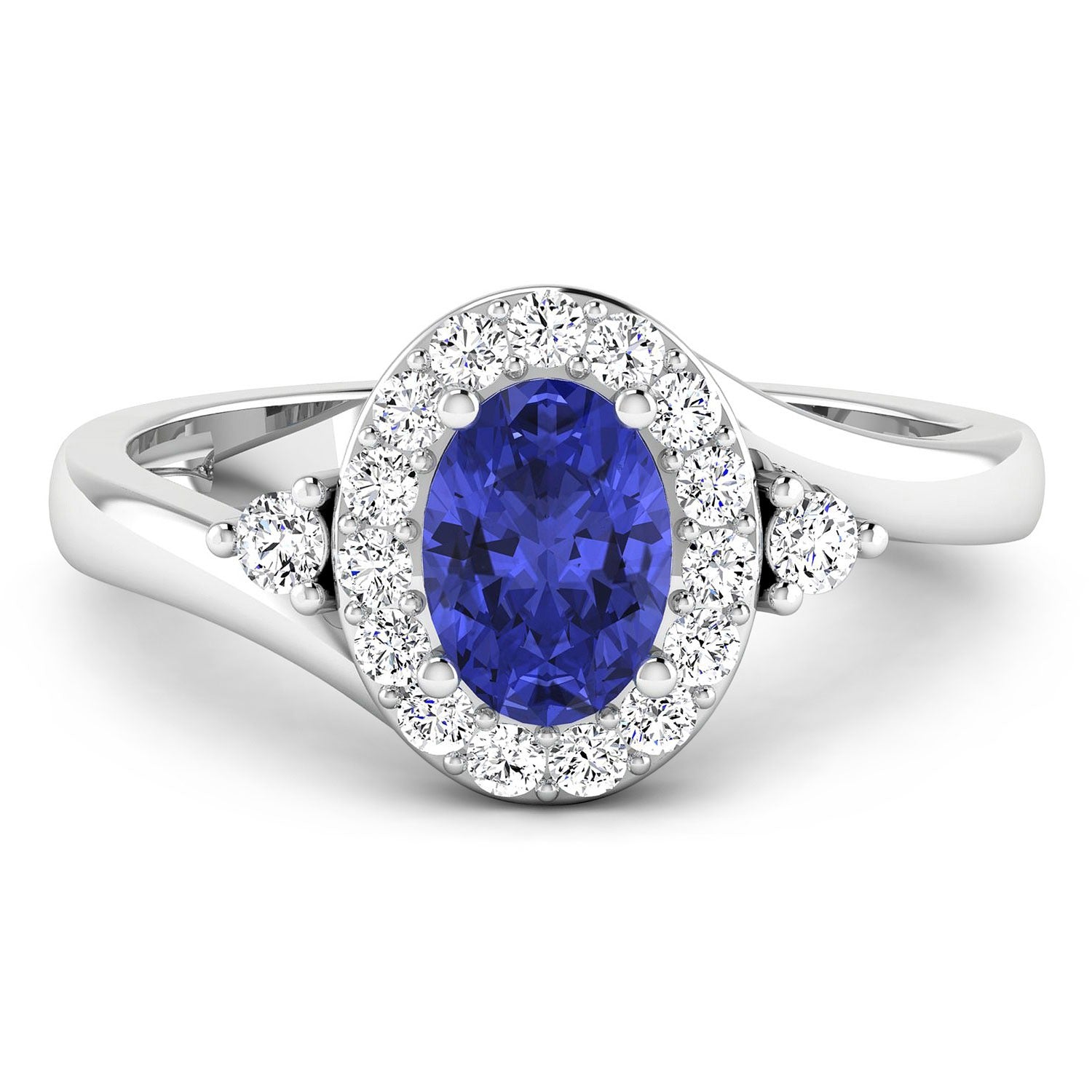 Natural Tanzanite Diamond Oval Halo Ring 14K Gold