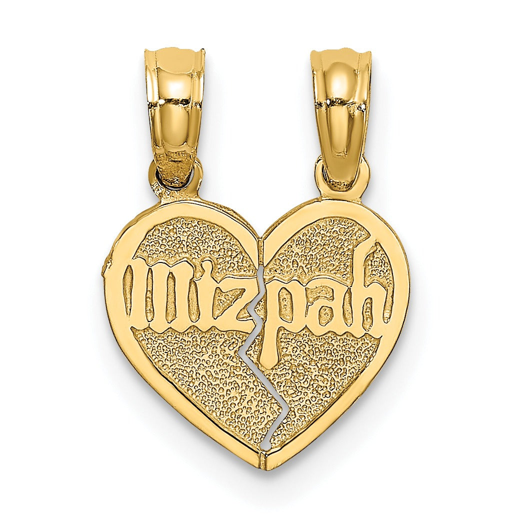 Gold Mizpah heart pendant with two bails, handcrafted fine jewelry from Fine Color Jewels.