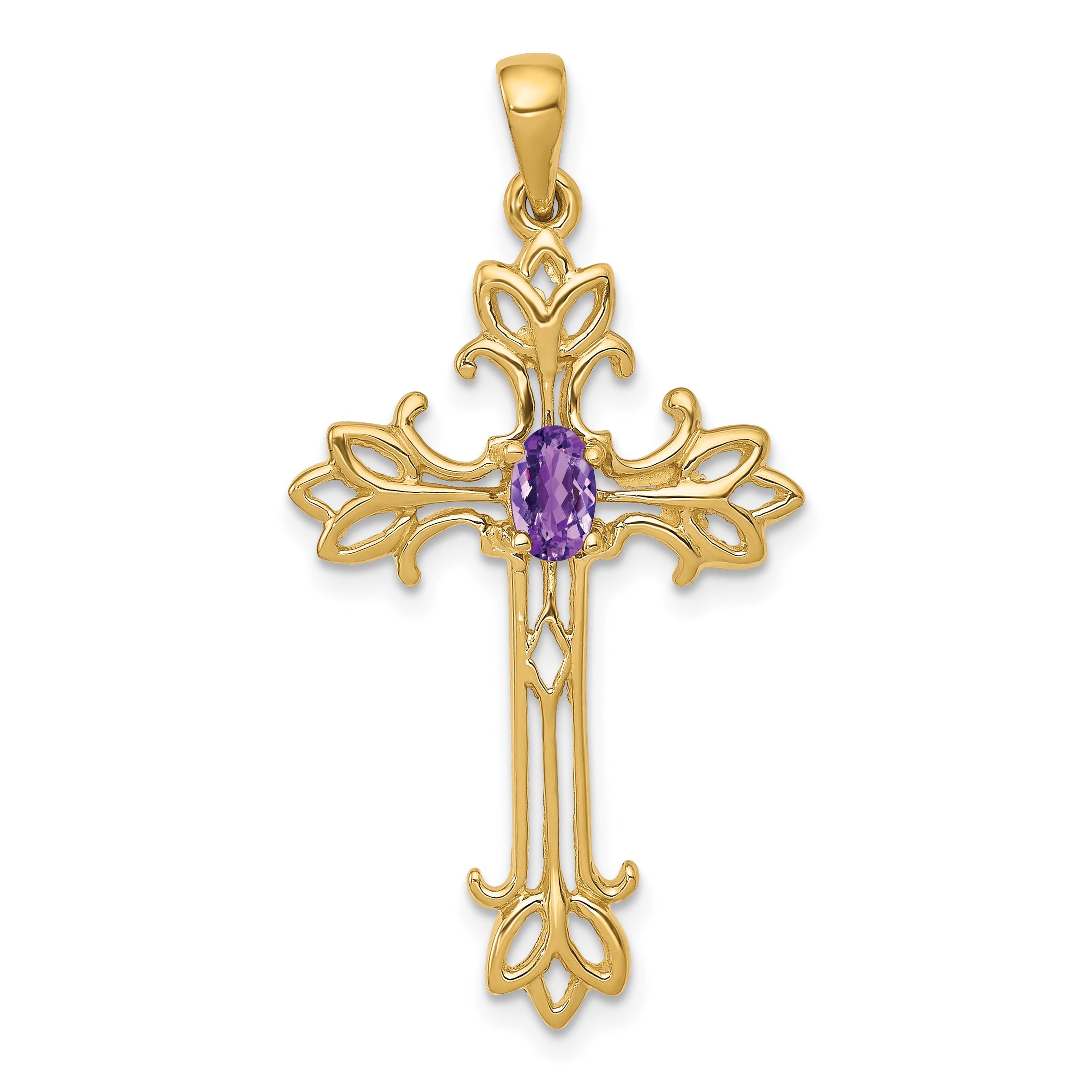 10K Yellow Gold Natural Amethyst Cross Pendant