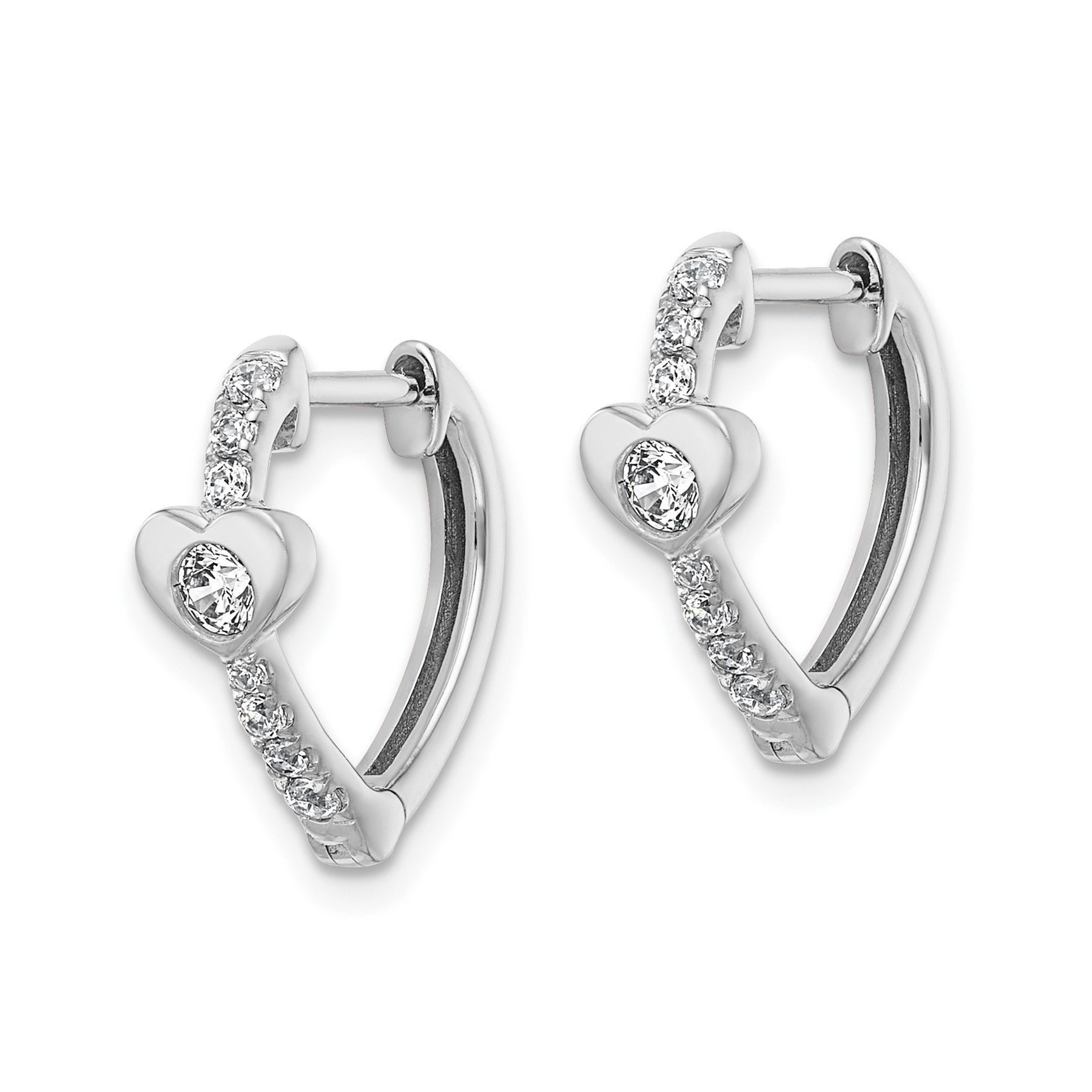 14K White Gold Lab Diamond Heart Hinged Hoop Earrings
