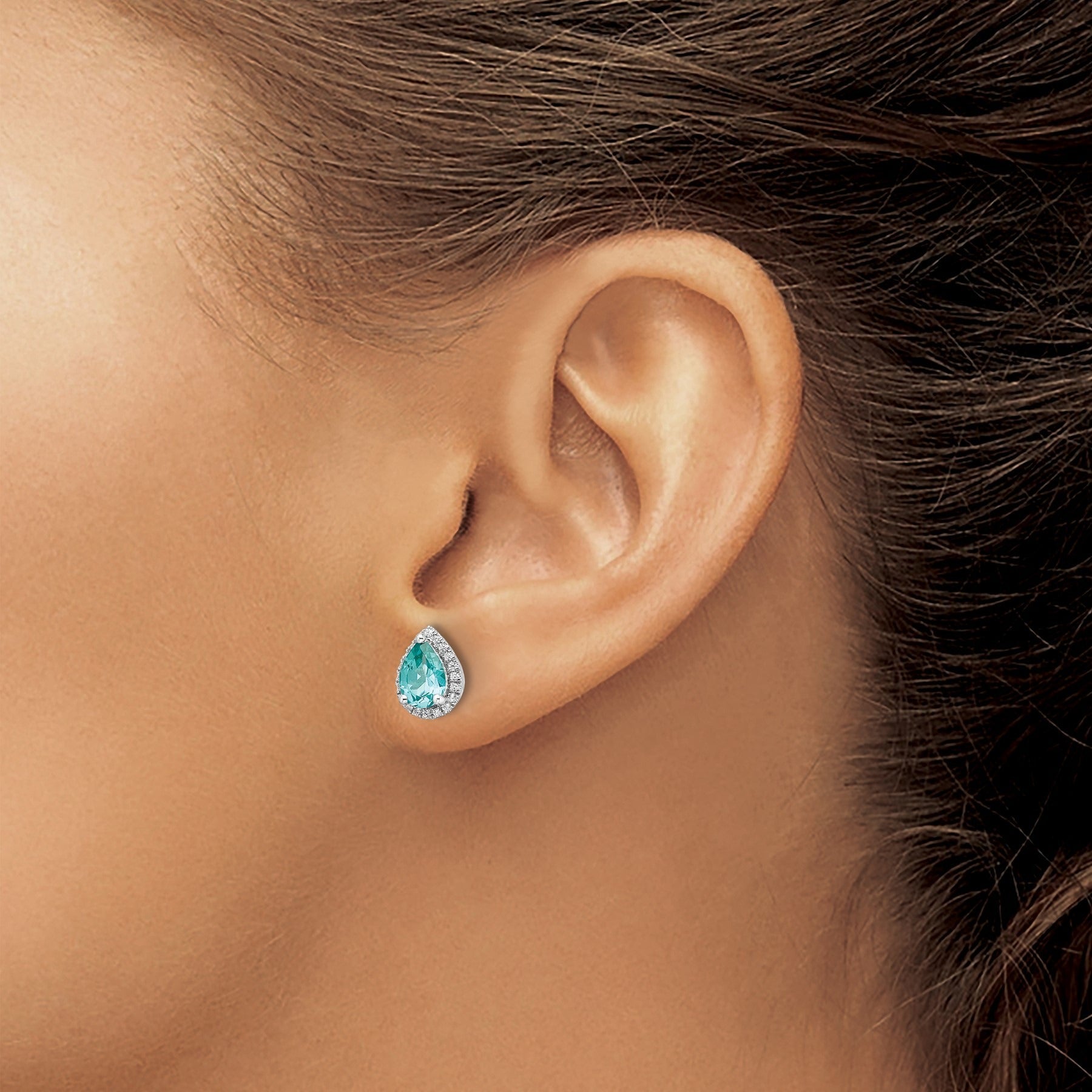 14k White Gold Lab Grown Diamond and Paraiba Pear Stud Earrings 0.16 Ct
