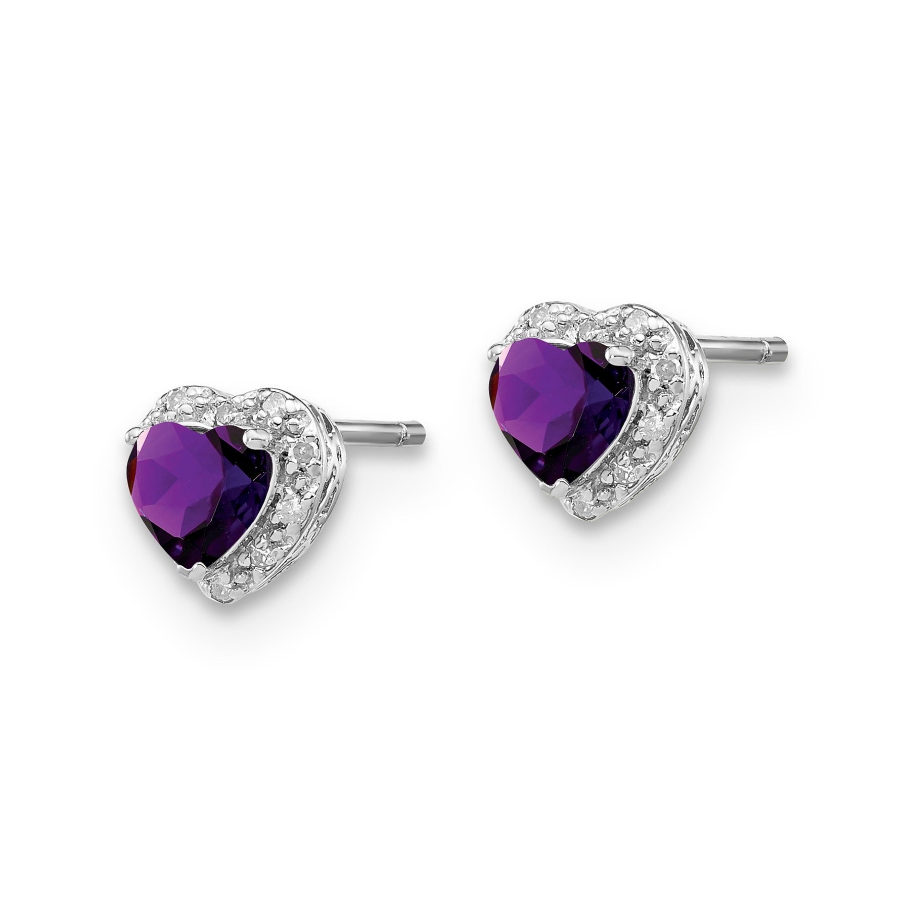 0.80 Ct Heart Purple Amethyst & Diamond Prong Silver Halo Post Button Earrings