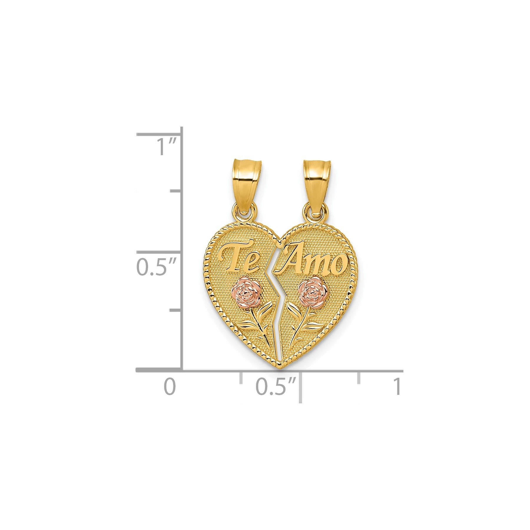 14k Gold TE AMO And Roses Break-Apart Heart Pendant