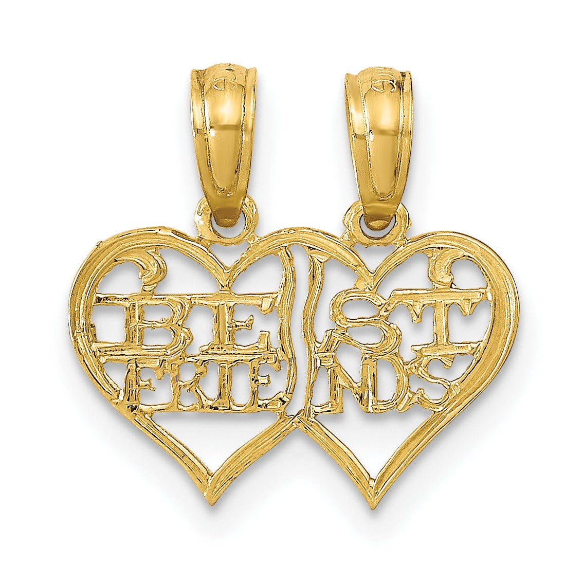 Gold best friends heart pendant, handcrafted jewelry from Fine Color Jewels USA