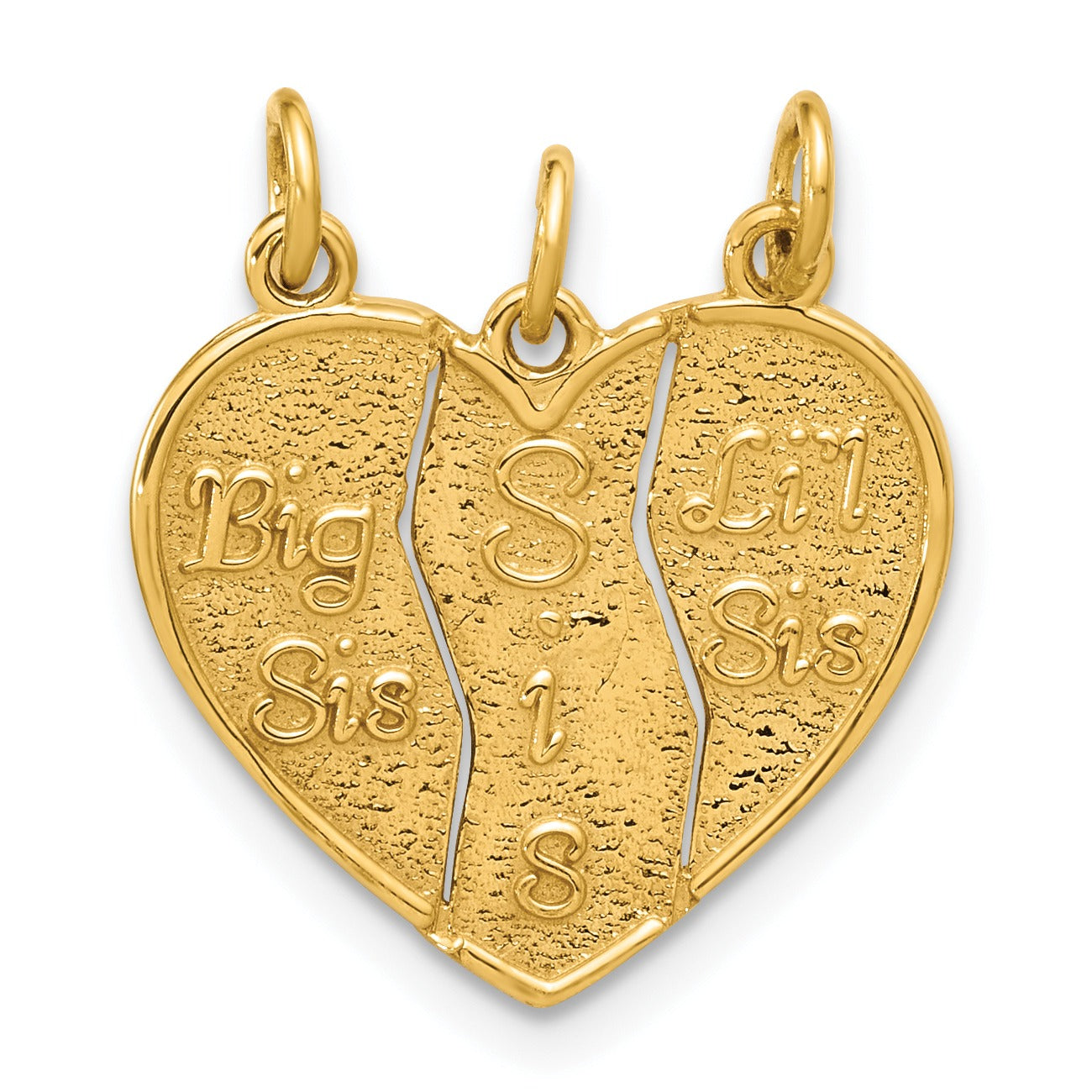 Gold heart-shaped pendant for sisters with Big Sis, Lil Sis engravings, Fine Color Jewels